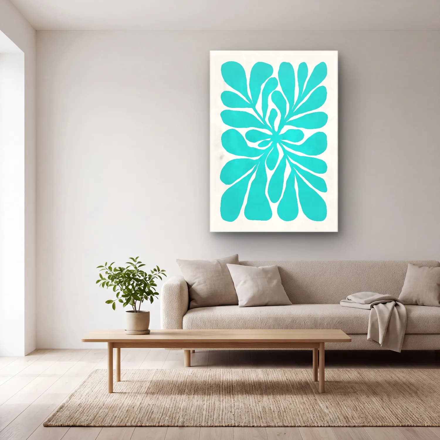 Boho Çiçek Deseni No. 12 cam tablo — açık renk salonda