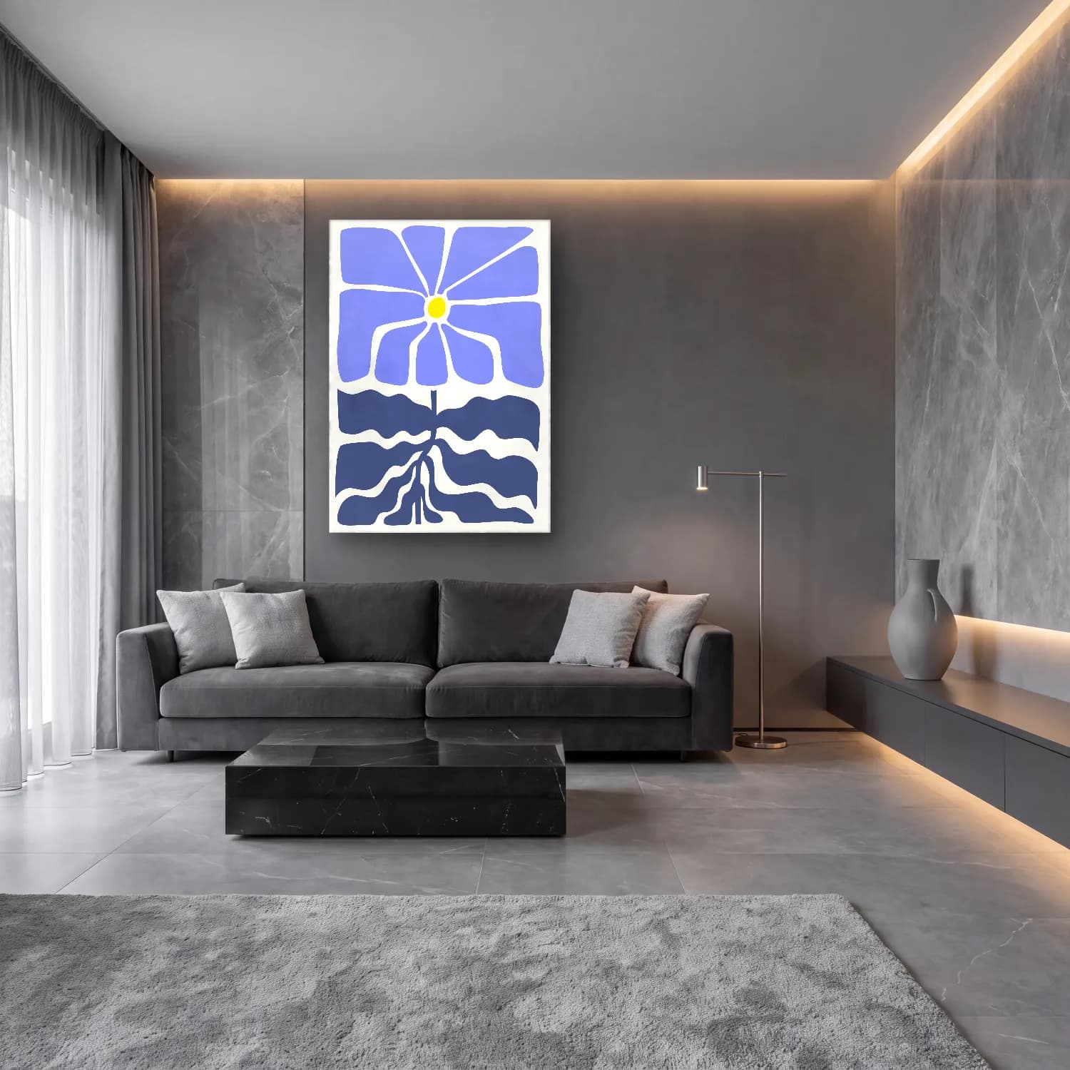 Botanik İllüstrasyon Çiçek Deseni No. 21 cam tablo — lüks salon duvarında