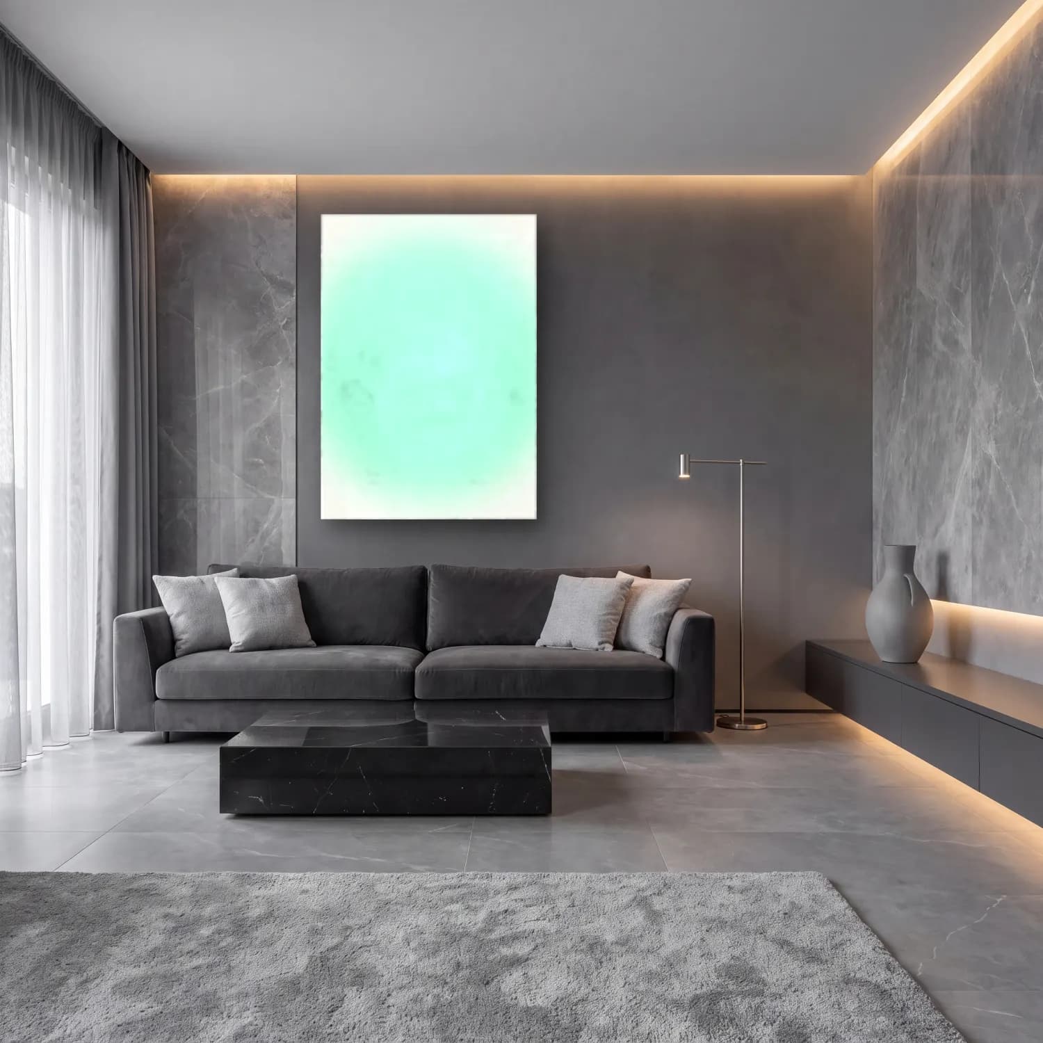 Pastel Renk Alanları No. 42 cam tablo — lüks salon duvarında