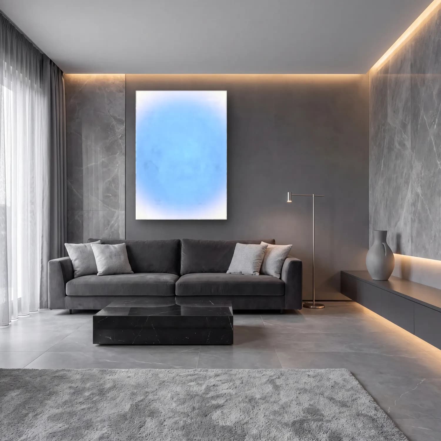 Pastel Renk Alanları No. 43 cam tablo — lüks salon duvarında