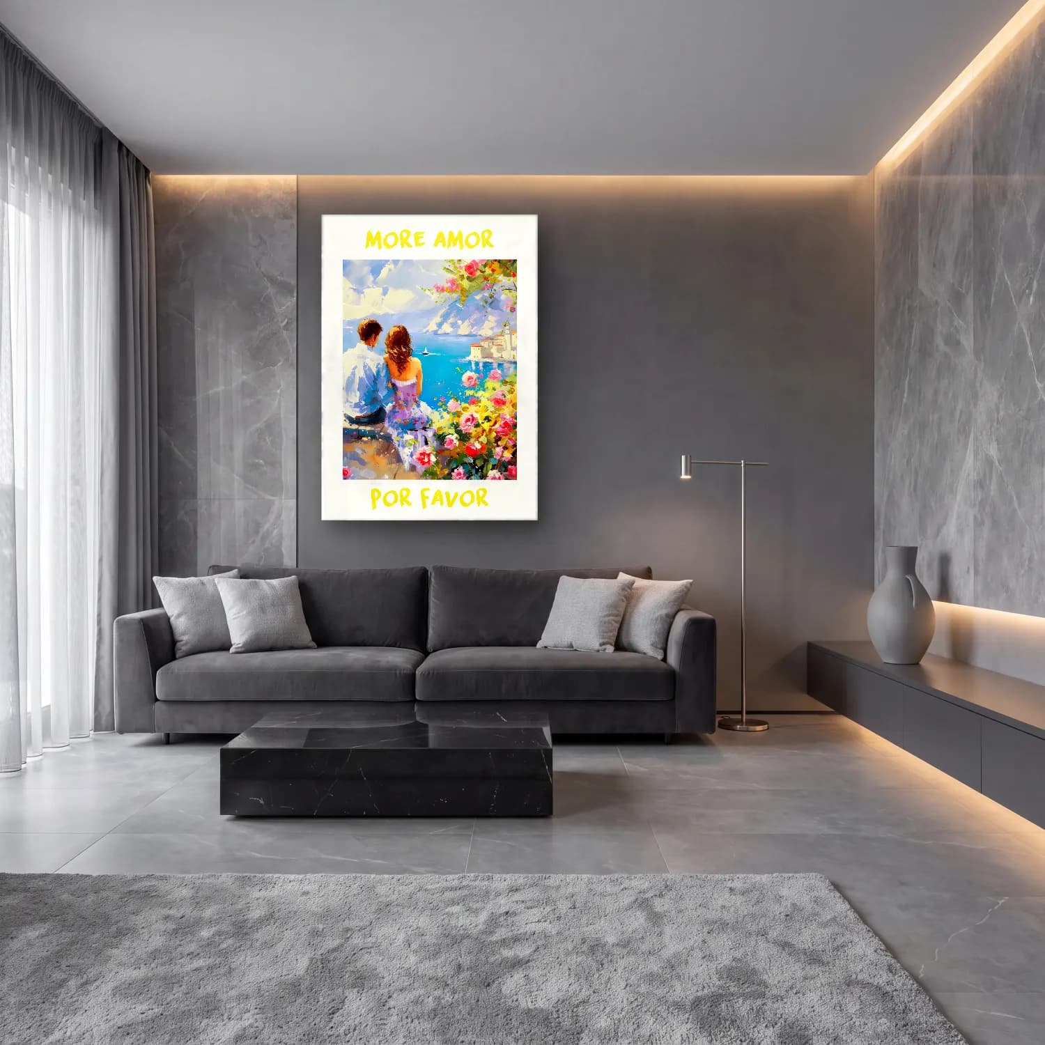 Yağlı Boya Aşıklar No. 9 cam tablo — lüks salon duvarında