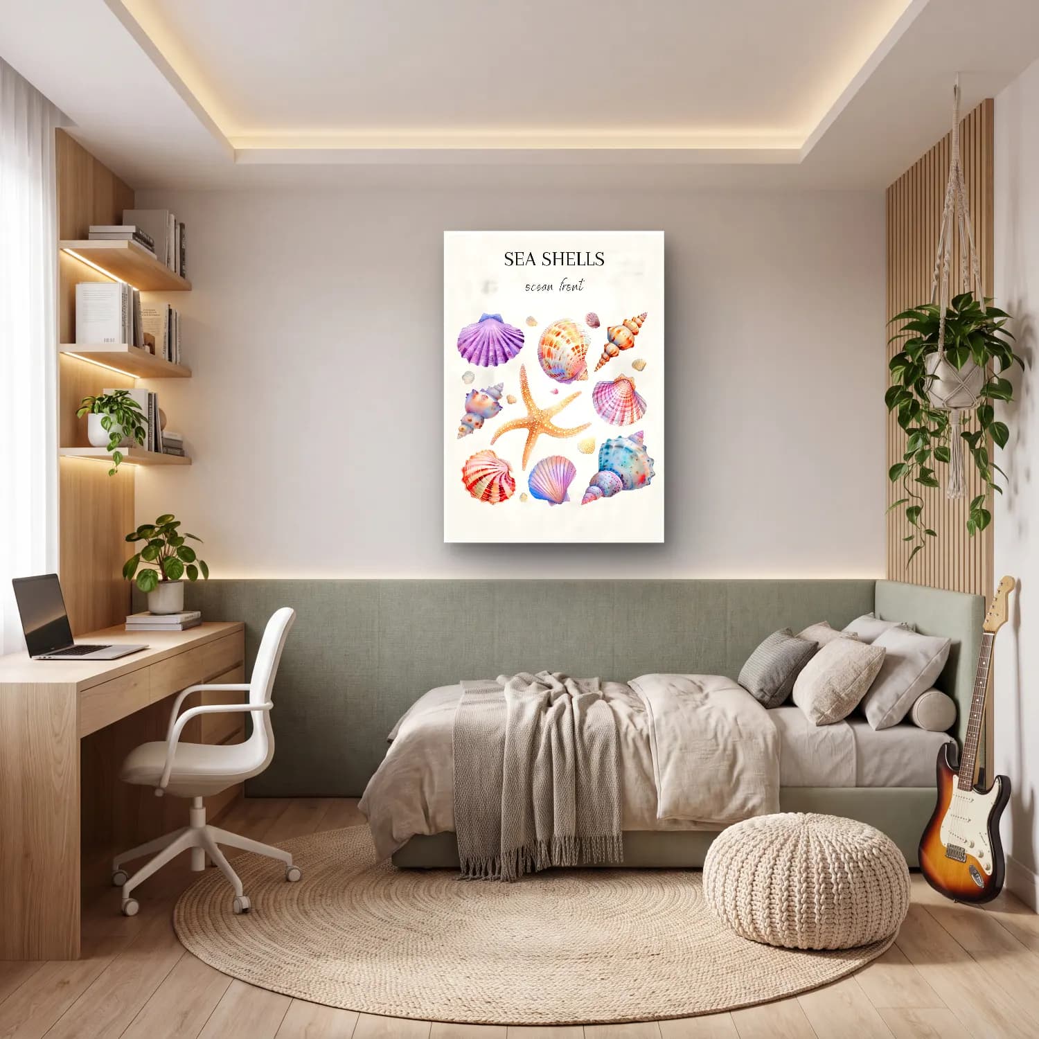 Pastel Deniz Kabukları No. 18 cam tablo — genç odasında
