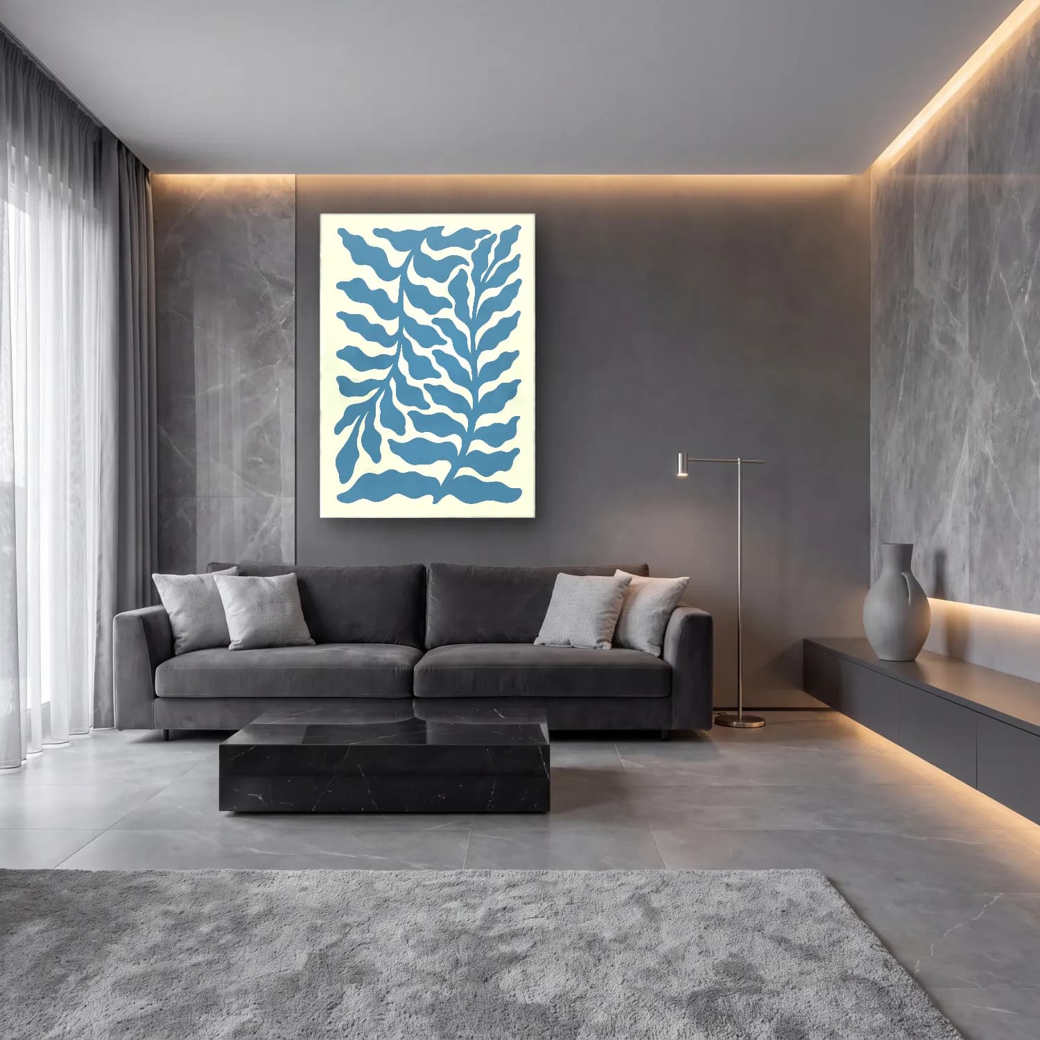 Boho Eğrelti Otu No. 2 cam tablo — lüks salon duvarında