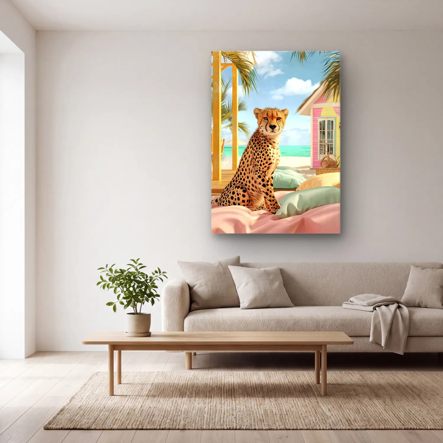 Pastel Leopar – Pastel Tonlar cam tablo — açık renk salonda