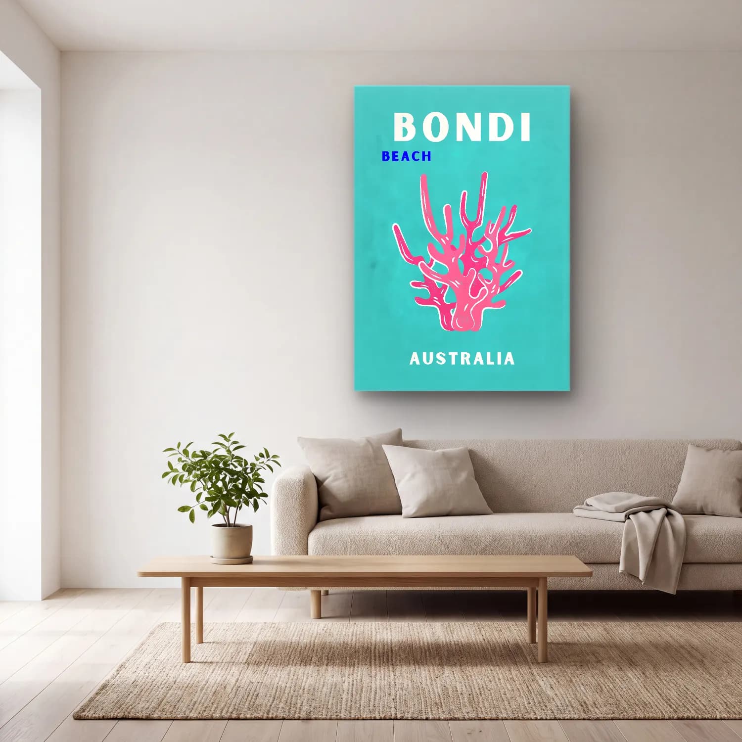 Pastel Sahilde İnsanlar – Pembe Tonlar cam tablo — açık renk salonda