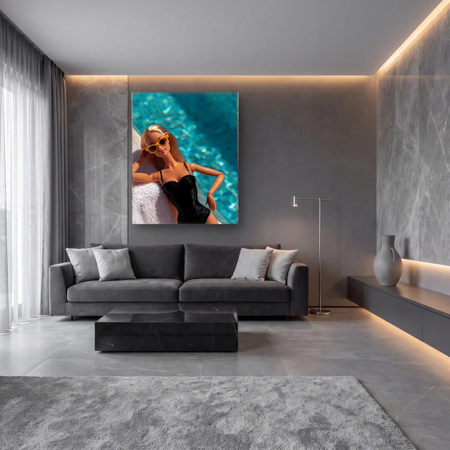 Pop Art Moda İllüstrasyonu – Sarı Tonlar cam tablo — lüks salon duvarında