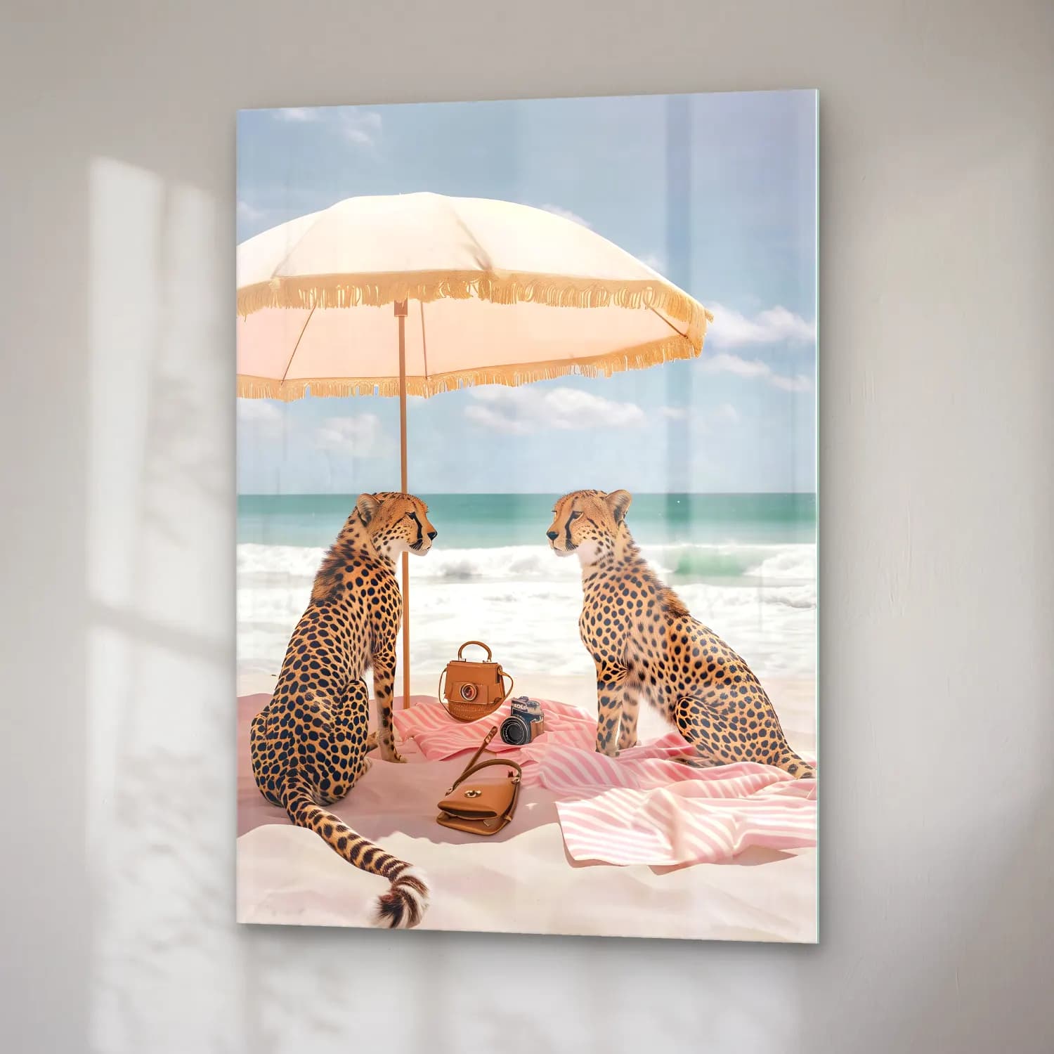 Pastel Leopar No. 13 cam tablo — sağ açıdan görünüm