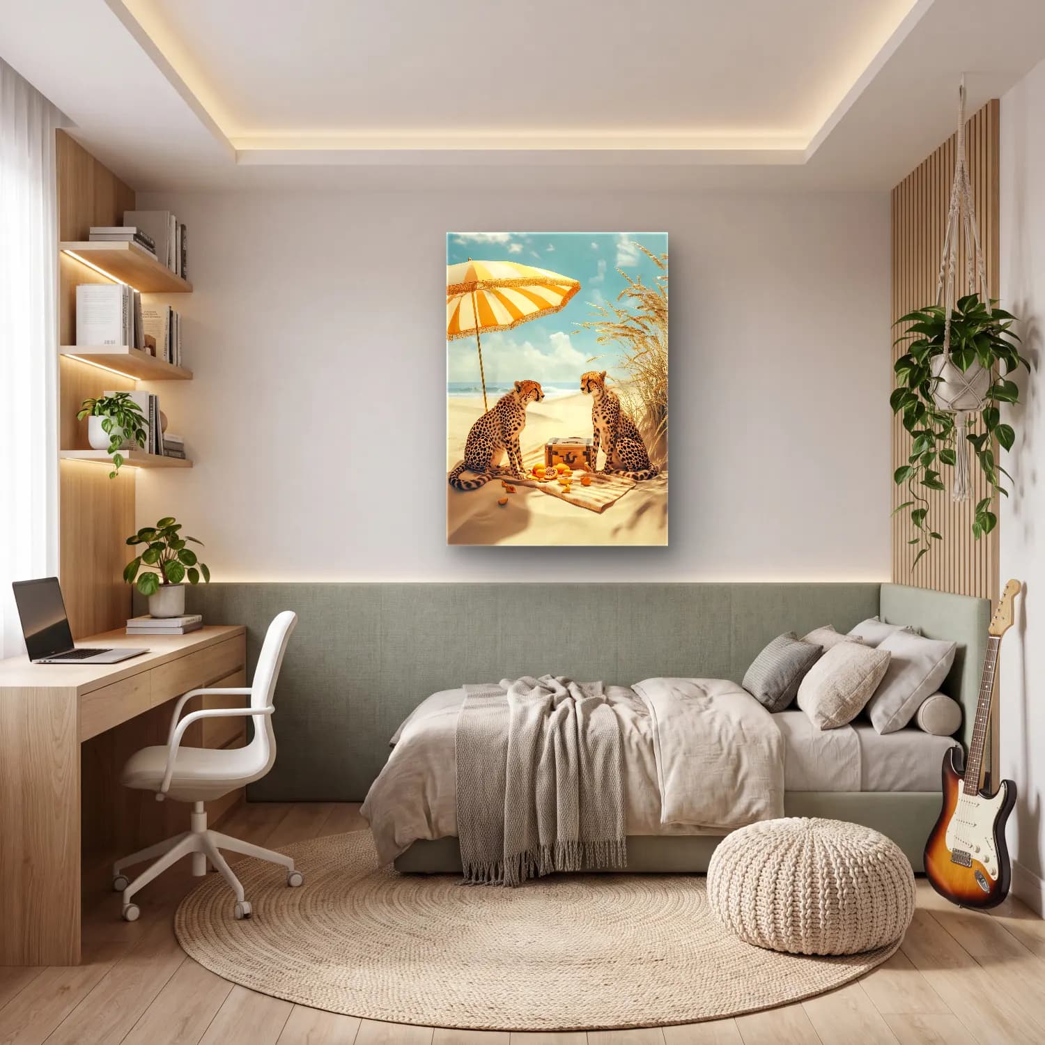 Yağlı Boya Leopar No. 7 cam tablo — genç odasında