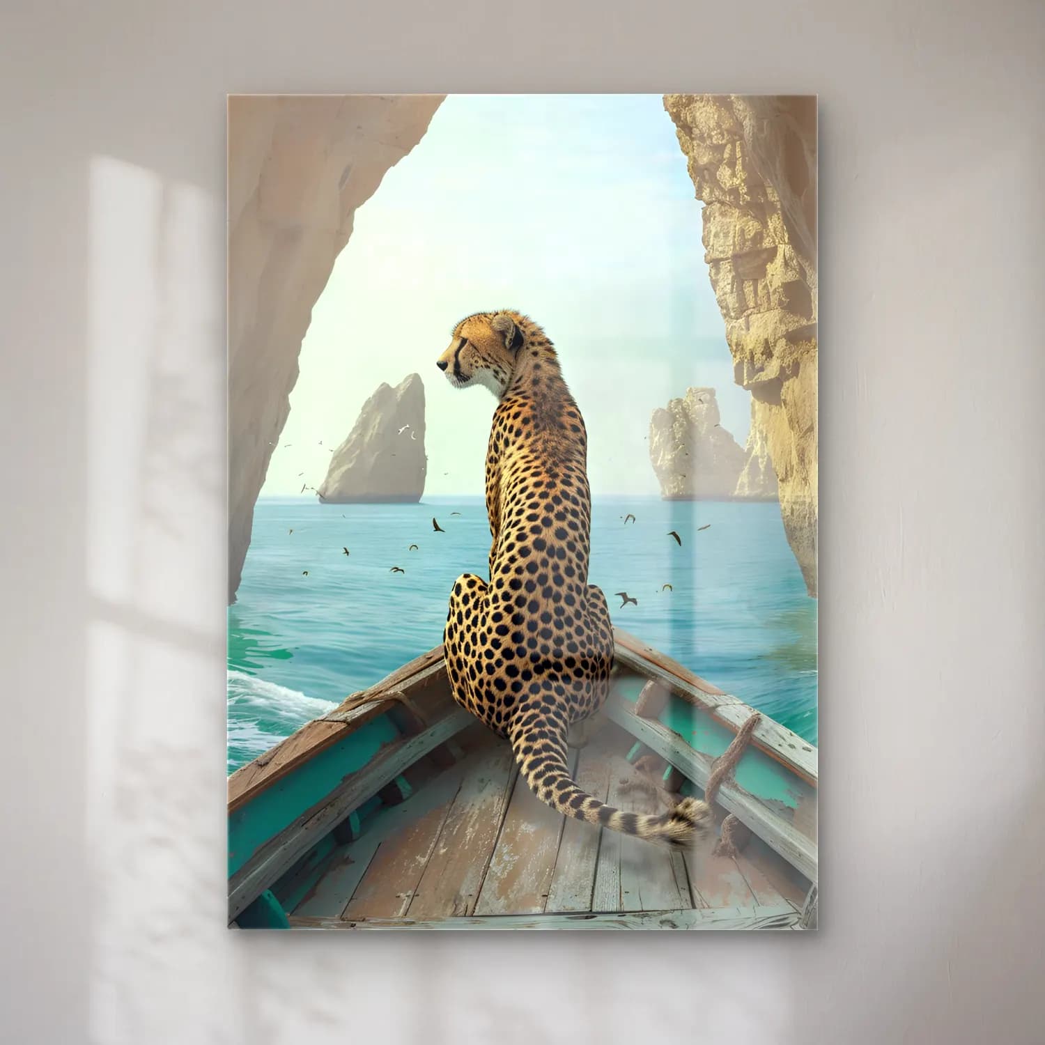 Yağlı Boya Leopar – Turkuaz Tonlar cam tablo — Yağlı Boya Leopar – Turkuaz Tonlar — yağlı boya leopar