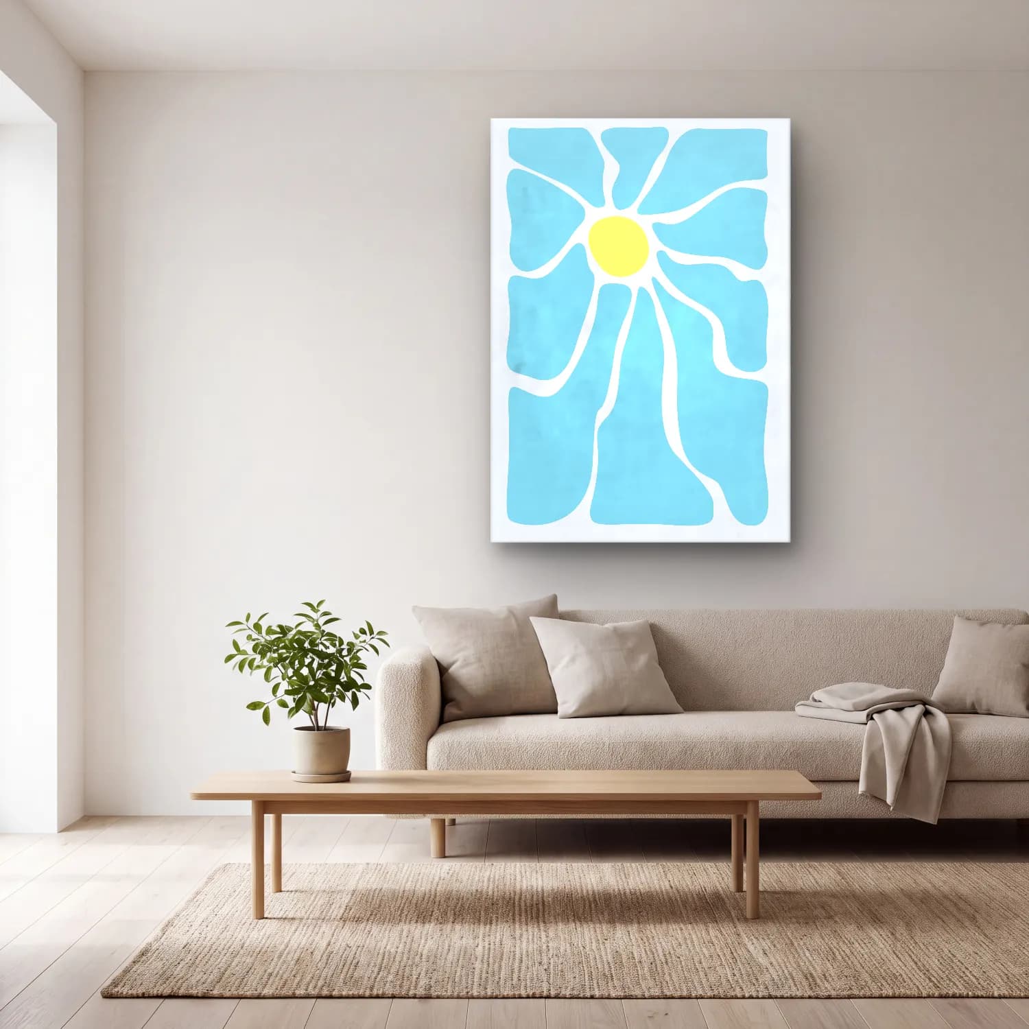 Pastel Çiçek Deseni No. 19 cam tablo — açık renk salonda
