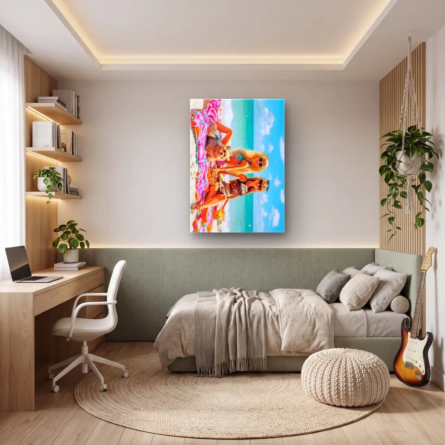 Pastel Sahilde İnsanlar No. 4 cam tablo — genç odasında
