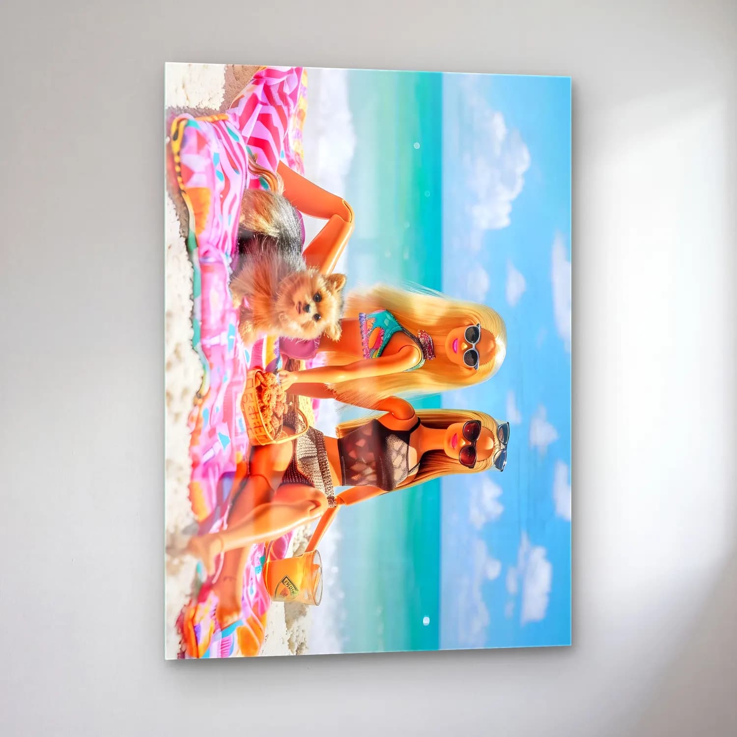 Pastel Sahilde İnsanlar No. 4 cam tablo — sol açıdan görünüm