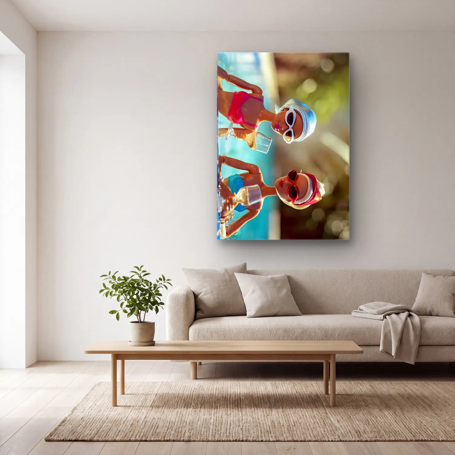 Pop Art Sahilde İnsanlar cam tablo — açık renk salonda