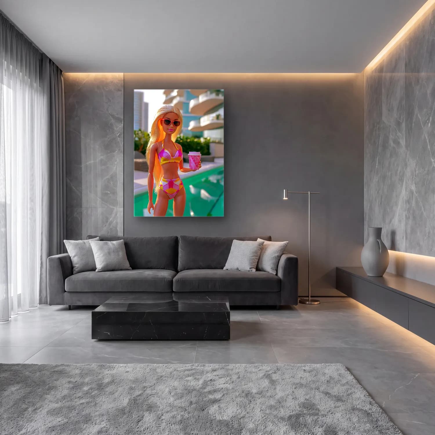 Sevimli İllüstrasyon Moda İllüstrasyonu – Pembe Tonlar cam tablo — lüks salon duvarında