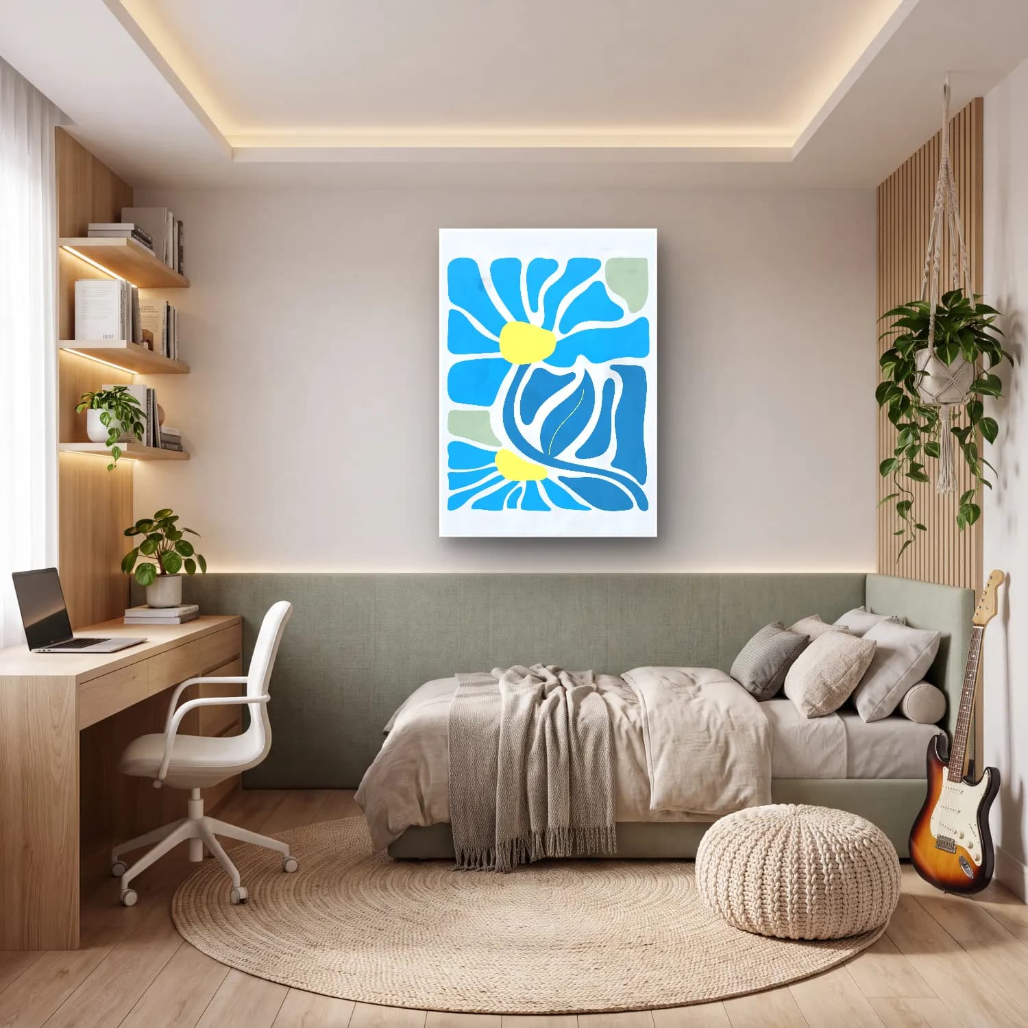 Boho Çiçek Deseni No. 14 cam tablo — genç odasında