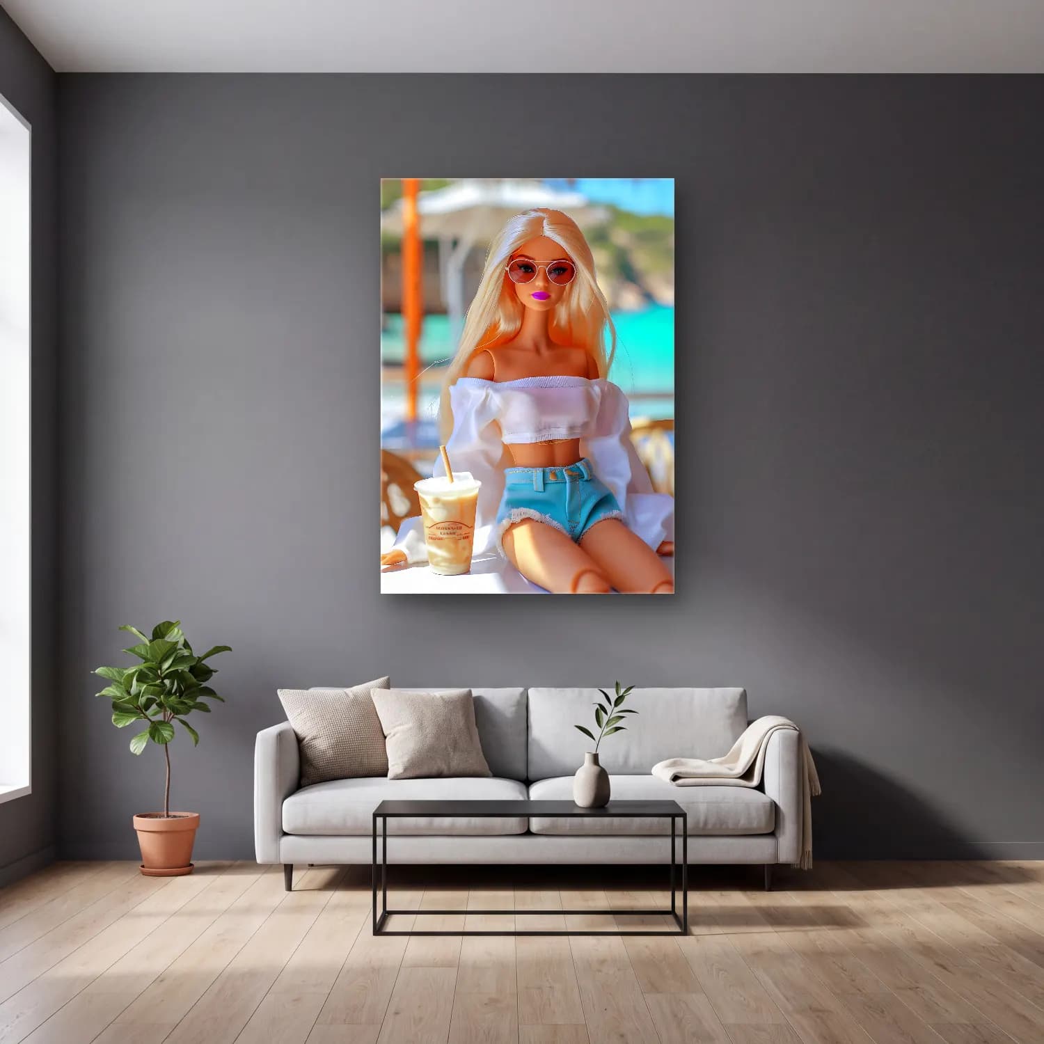 Pastel Moda İllüstrasyonu – Pastel Tonlar cam tablo — gri duvarlı salonda
