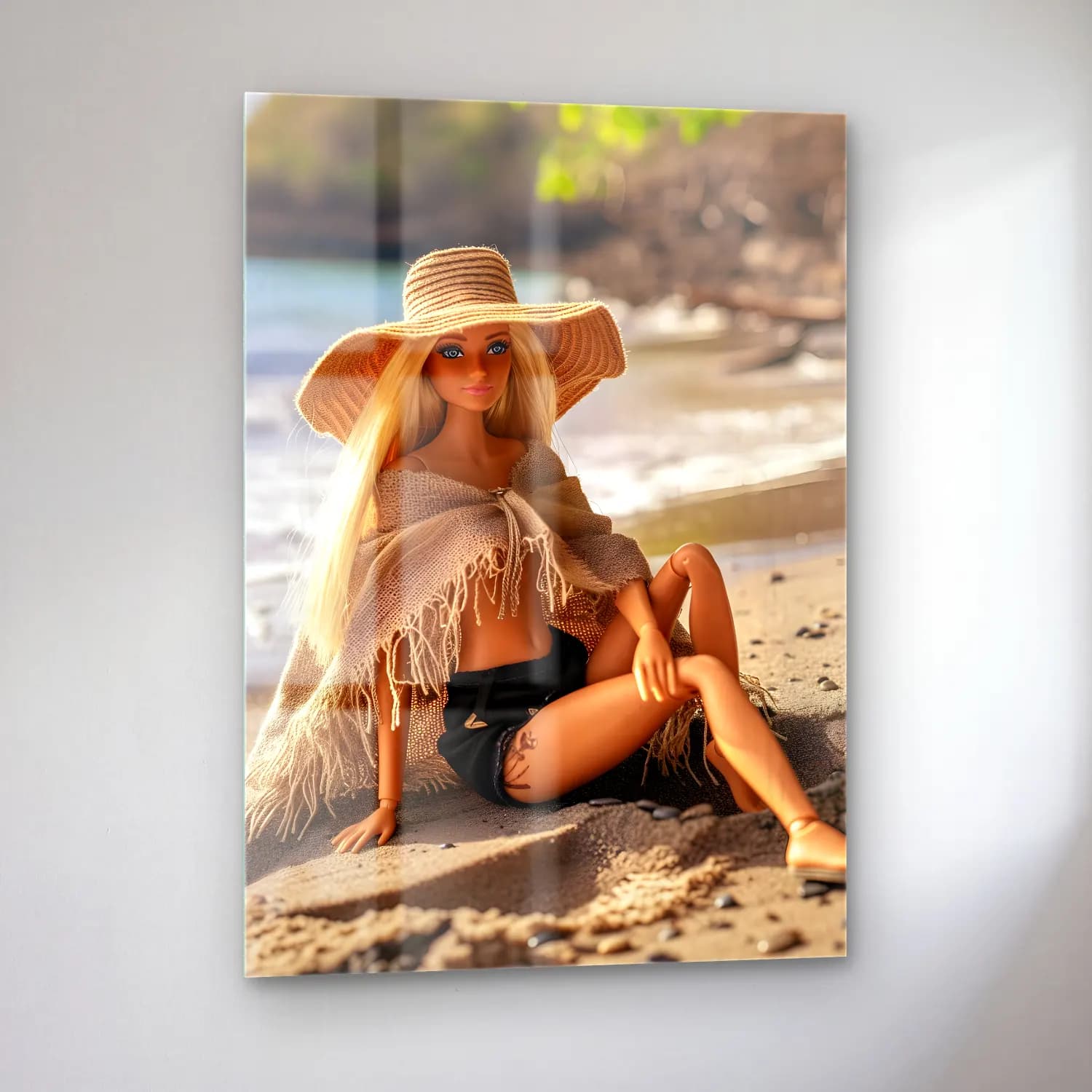 Boho Moda İllüstrasyonu – Bej Tonlar cam tablo — sol açıdan görünüm