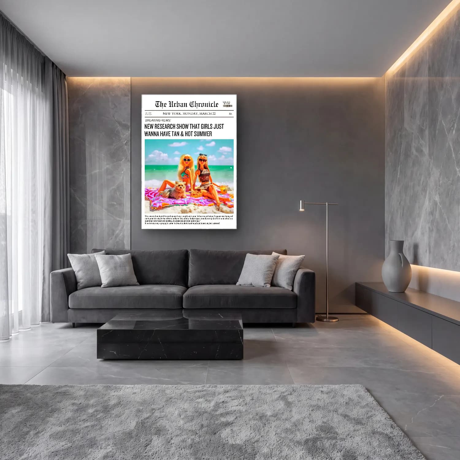 Pastel Plaj Şemsiyeleri No. 4 cam tablo — lüks salon duvarında