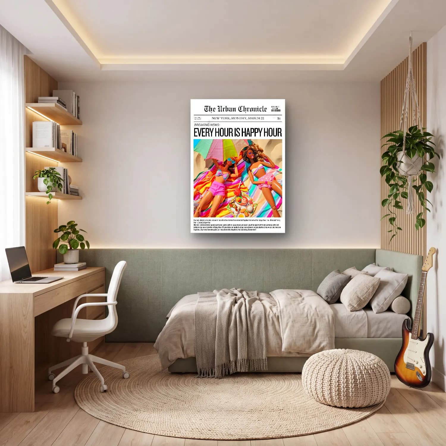Pastel Plaj Şemsiyeleri No. 5 cam tablo — genç odasında