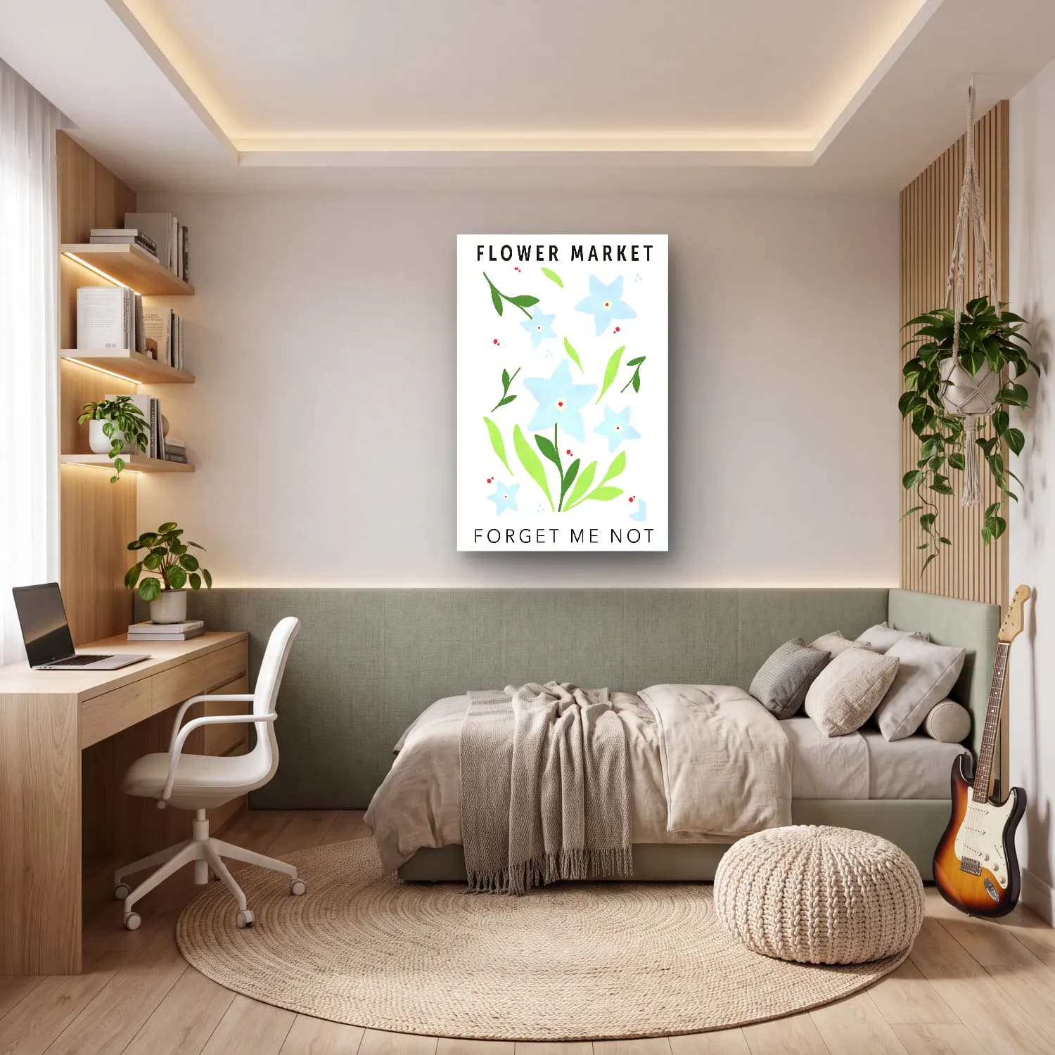 Pastel Çiçek Deseni No. 20 cam tablo — genç odasında