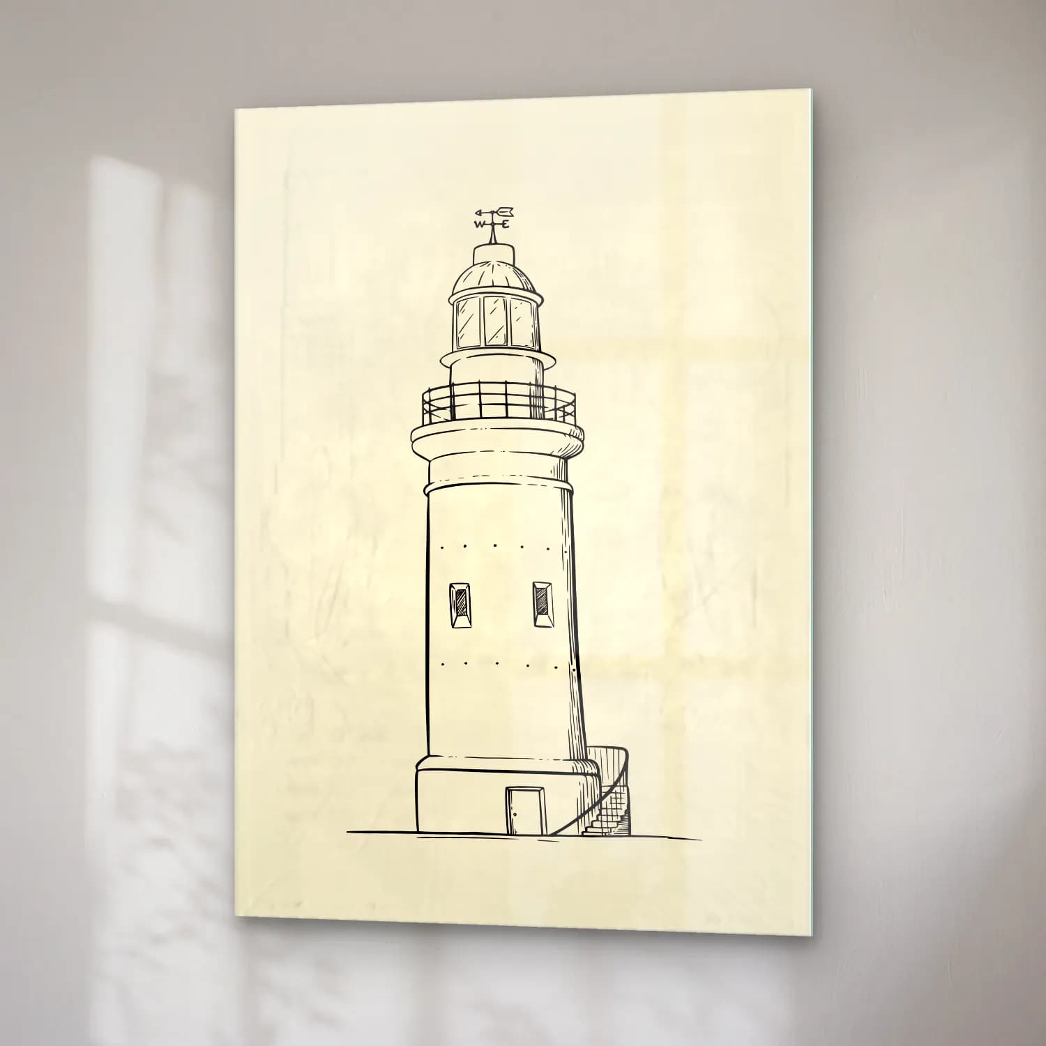 Vintage Deniz Feneri cam tablo — sağ açıdan görünüm