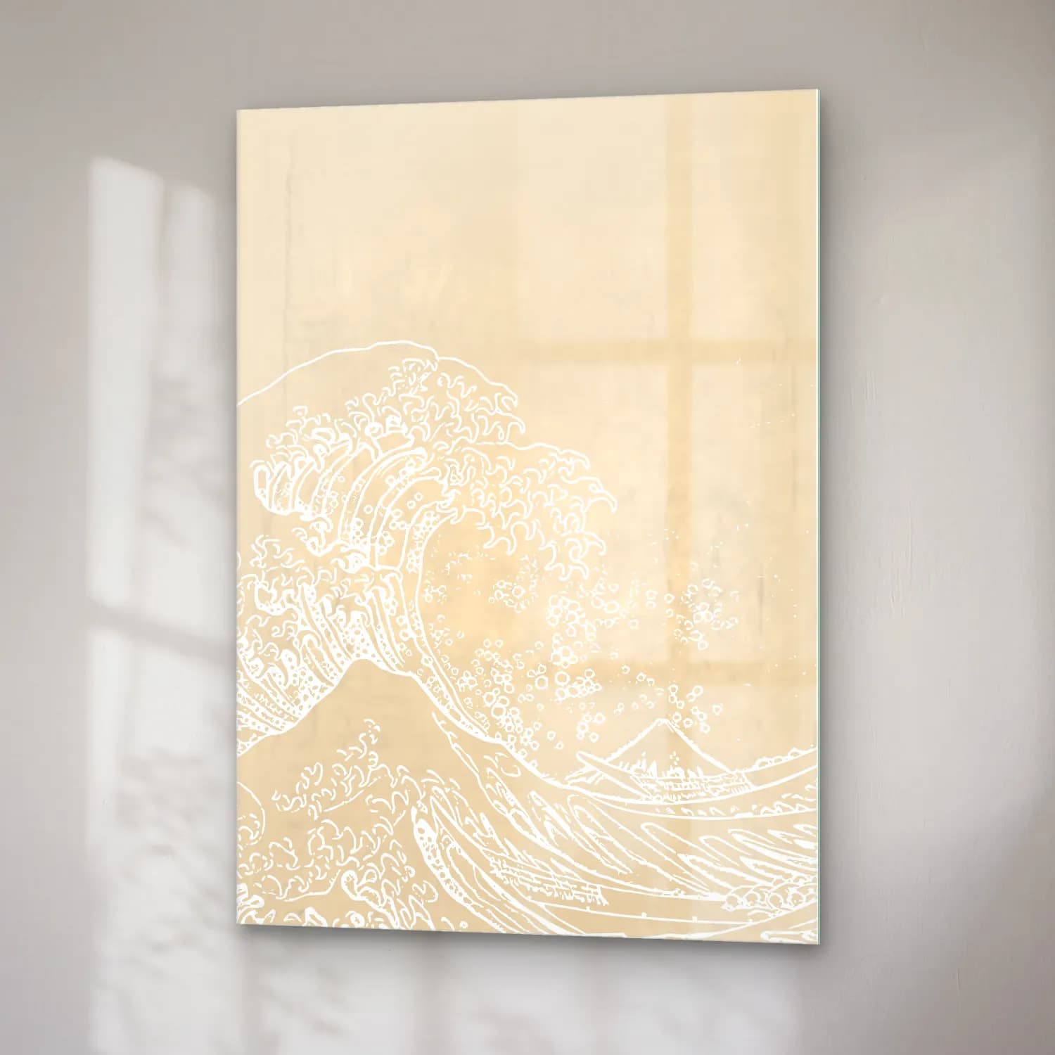 Pastel Dalgalı Sahil No. 7 cam tablo — sağ açıdan görünüm