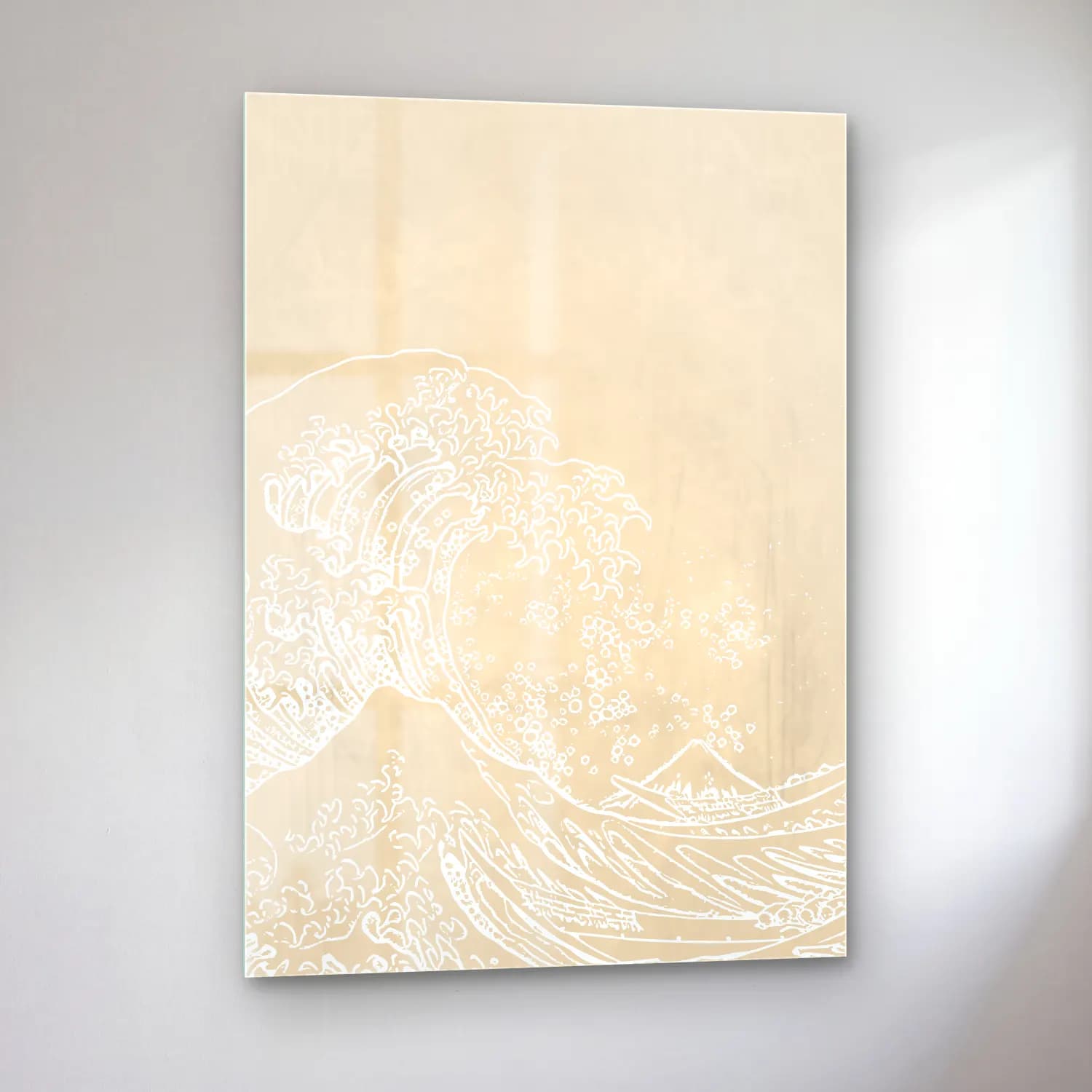 Pastel Dalgalı Sahil No. 7 cam tablo — sol açıdan görünüm