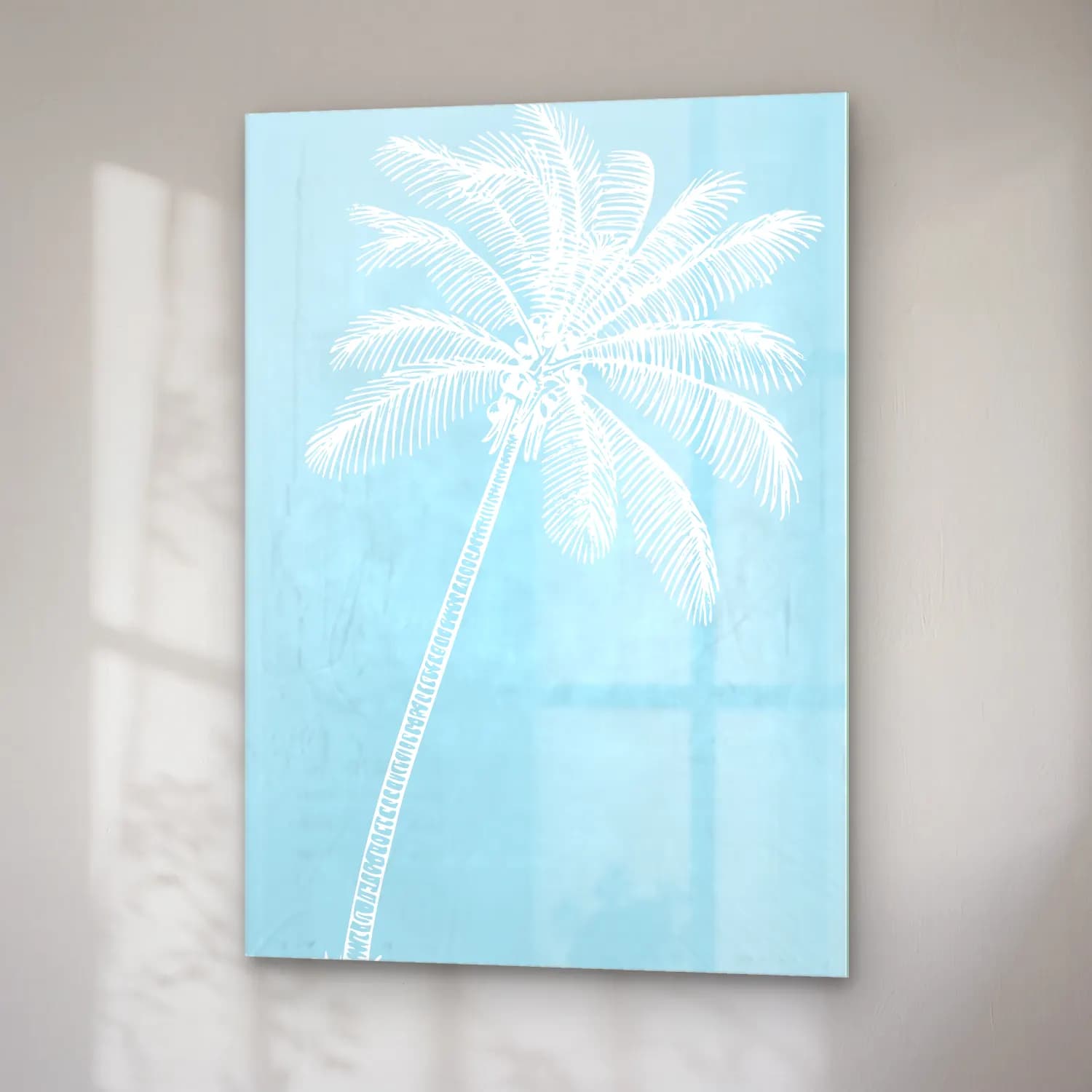 Pastel Palmiyeli Tropik Sahil No. 12 cam tablo — sağ açıdan görünüm
