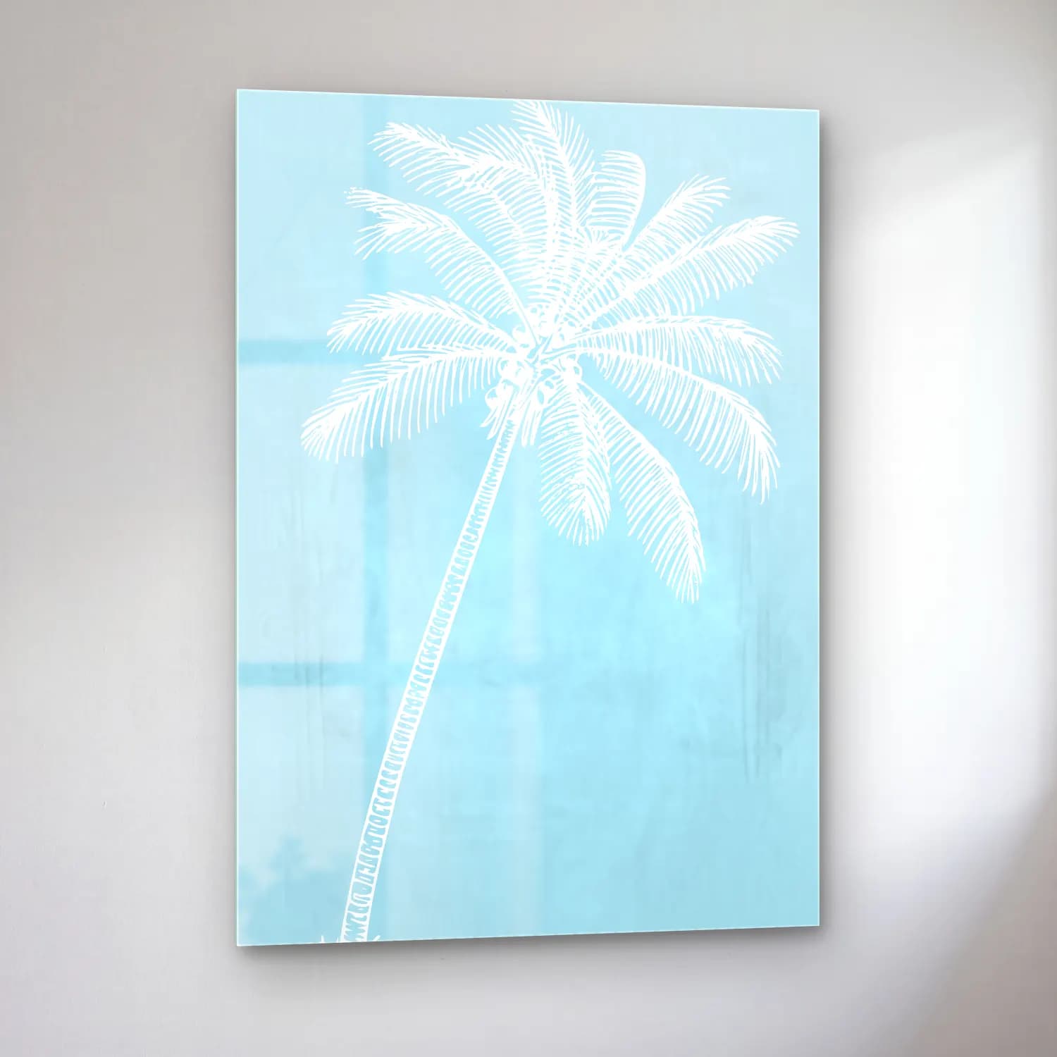 Pastel Palmiyeli Tropik Sahil No. 12 cam tablo — sol açıdan görünüm