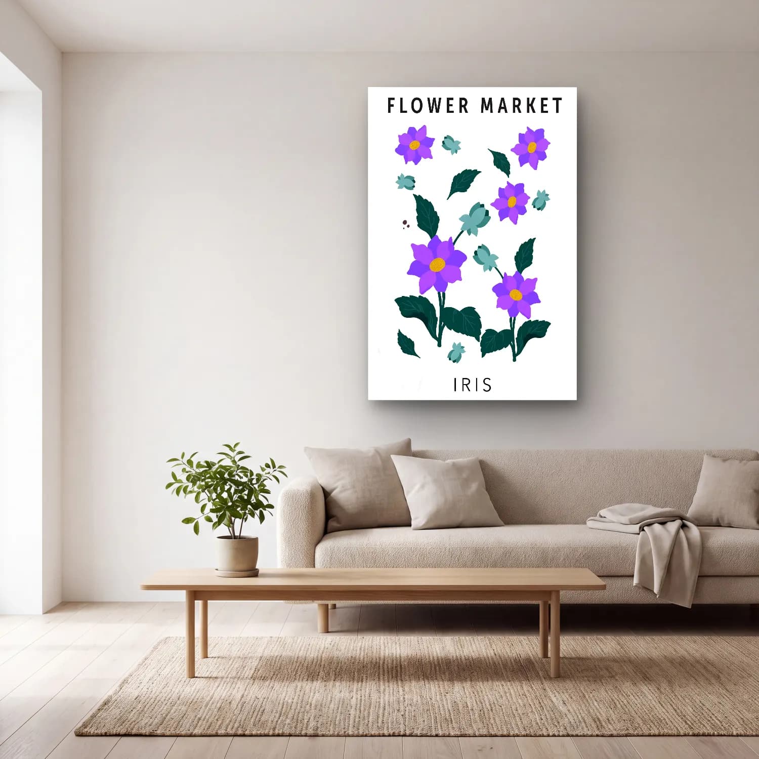 Pastel Çiçek Deseni No. 22 cam tablo — açık renk salonda