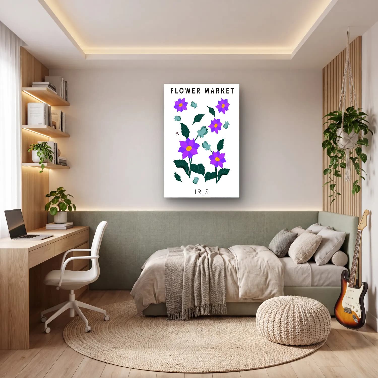 Pastel Çiçek Deseni No. 22 cam tablo — genç odasında