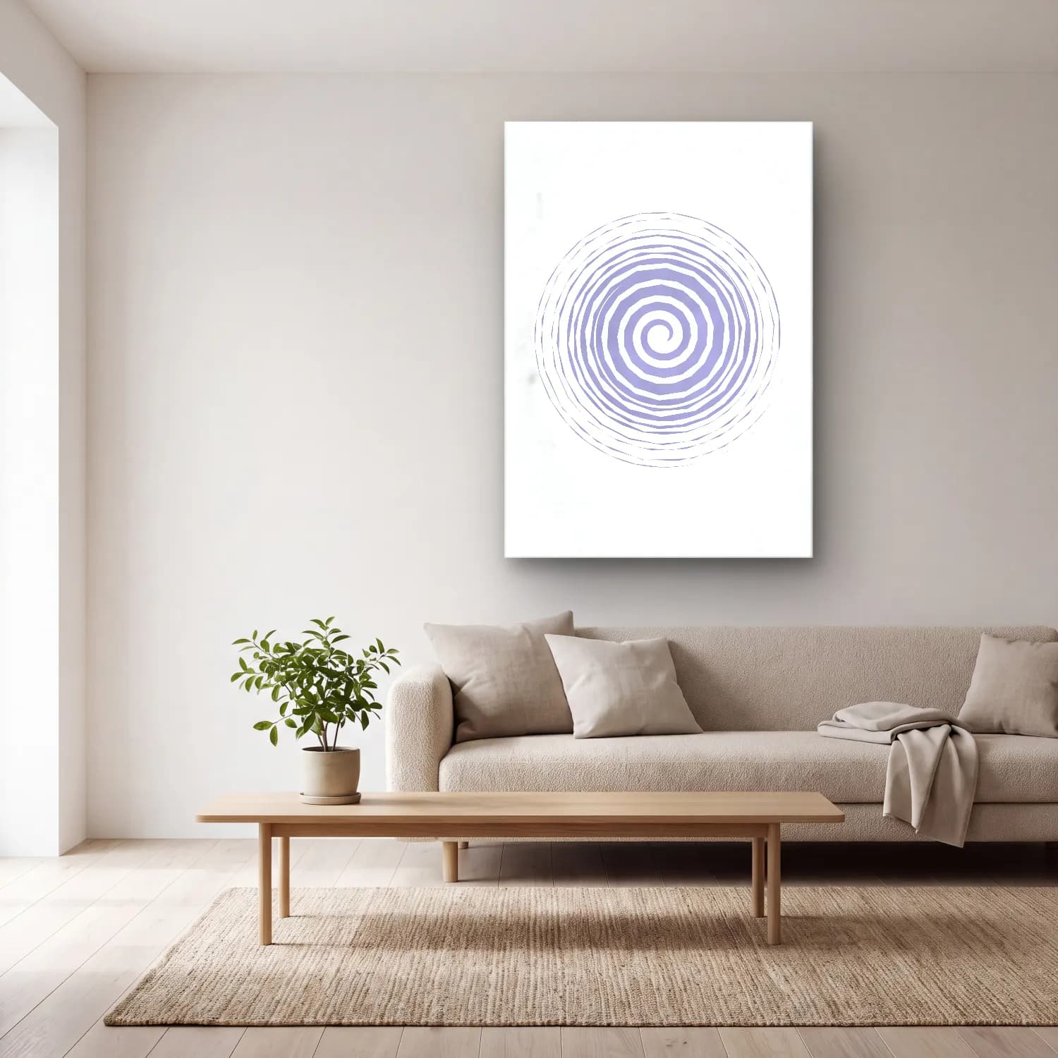 Çizgi Sanatı Geometrik Daireler No. 11 cam tablo — açık renk salonda