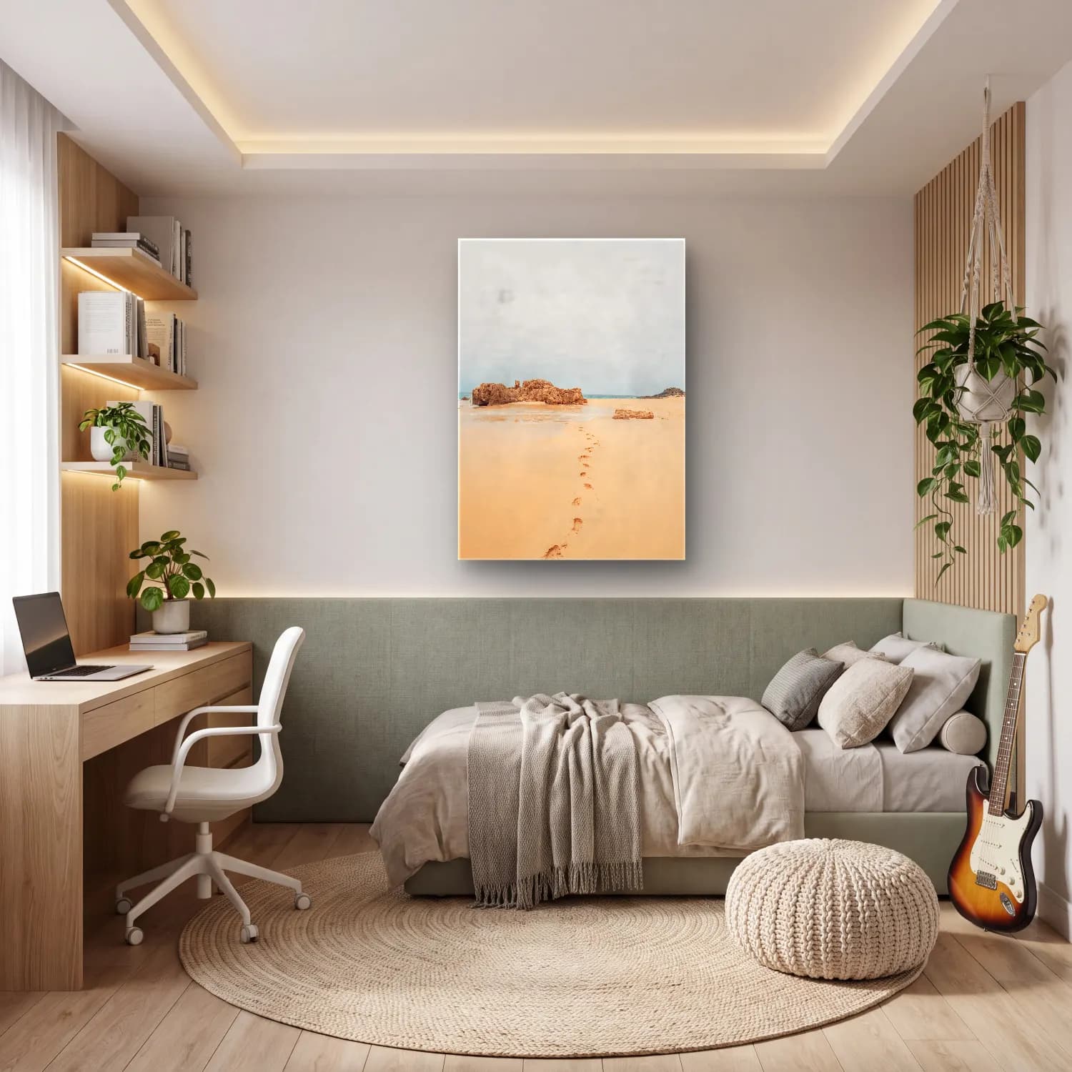 Pastel Dalgalı Sahil No. 8 cam tablo — genç odasında