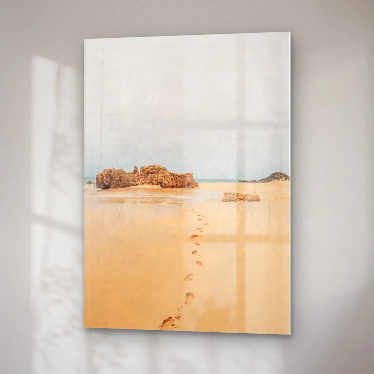 Pastel Dalgalı Sahil No. 8 cam tablo — sağ açıdan görünüm