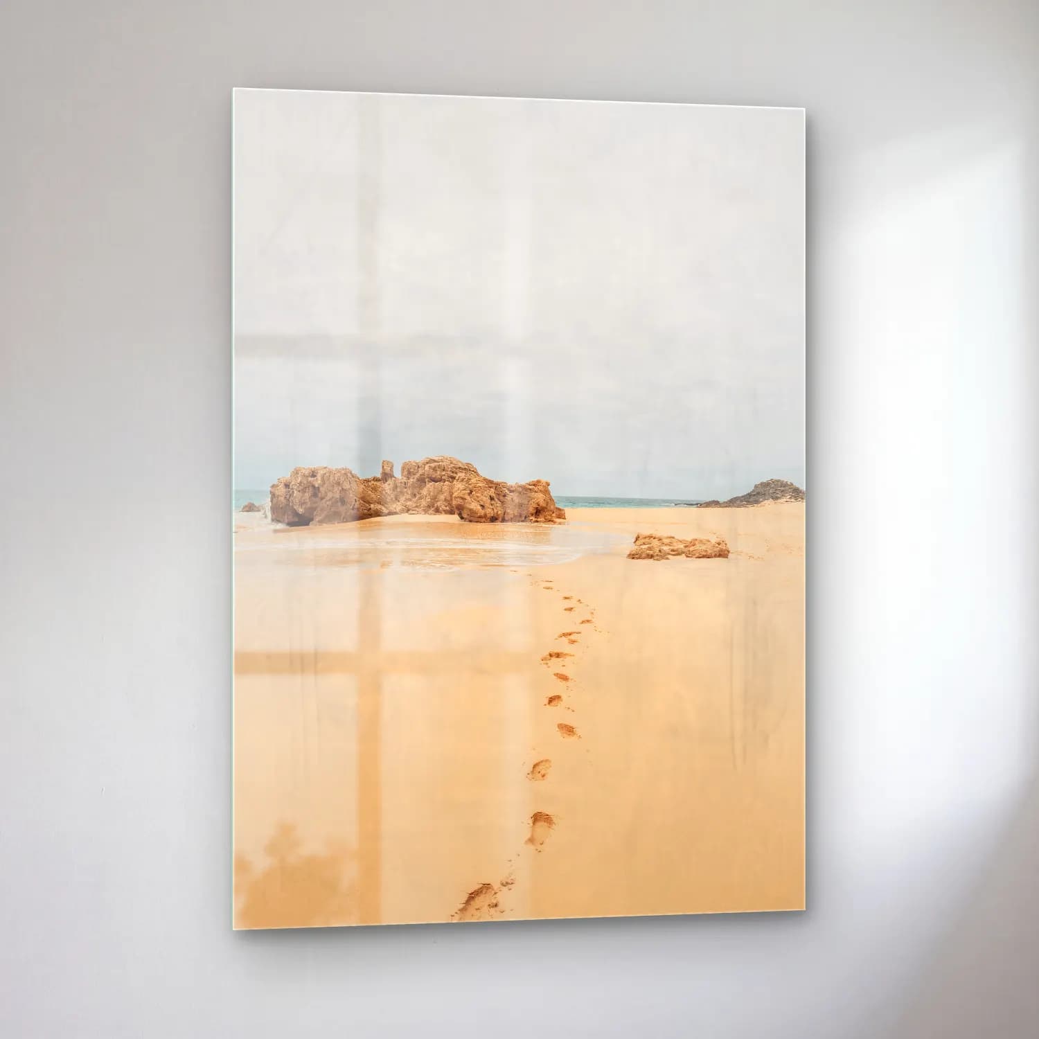 Pastel Dalgalı Sahil No. 8 cam tablo — sol açıdan görünüm