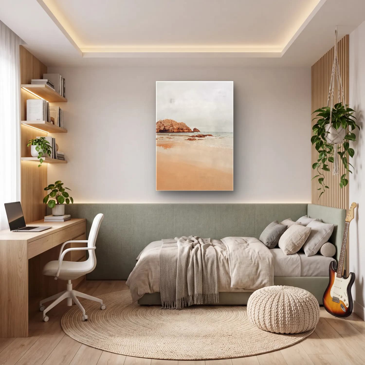 Pastel Dalgalı Sahil No. 9 cam tablo — genç odasında