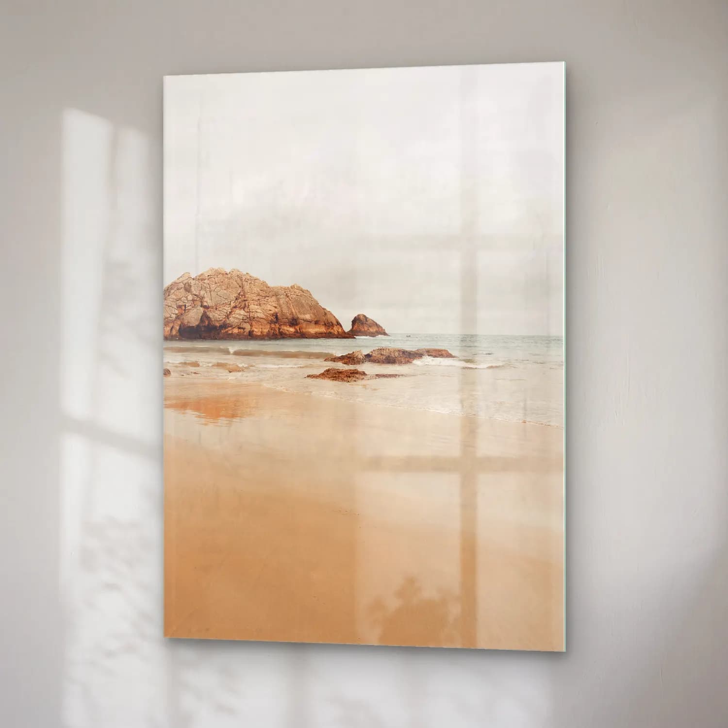 Pastel Dalgalı Sahil No. 9 cam tablo — sağ açıdan görünüm