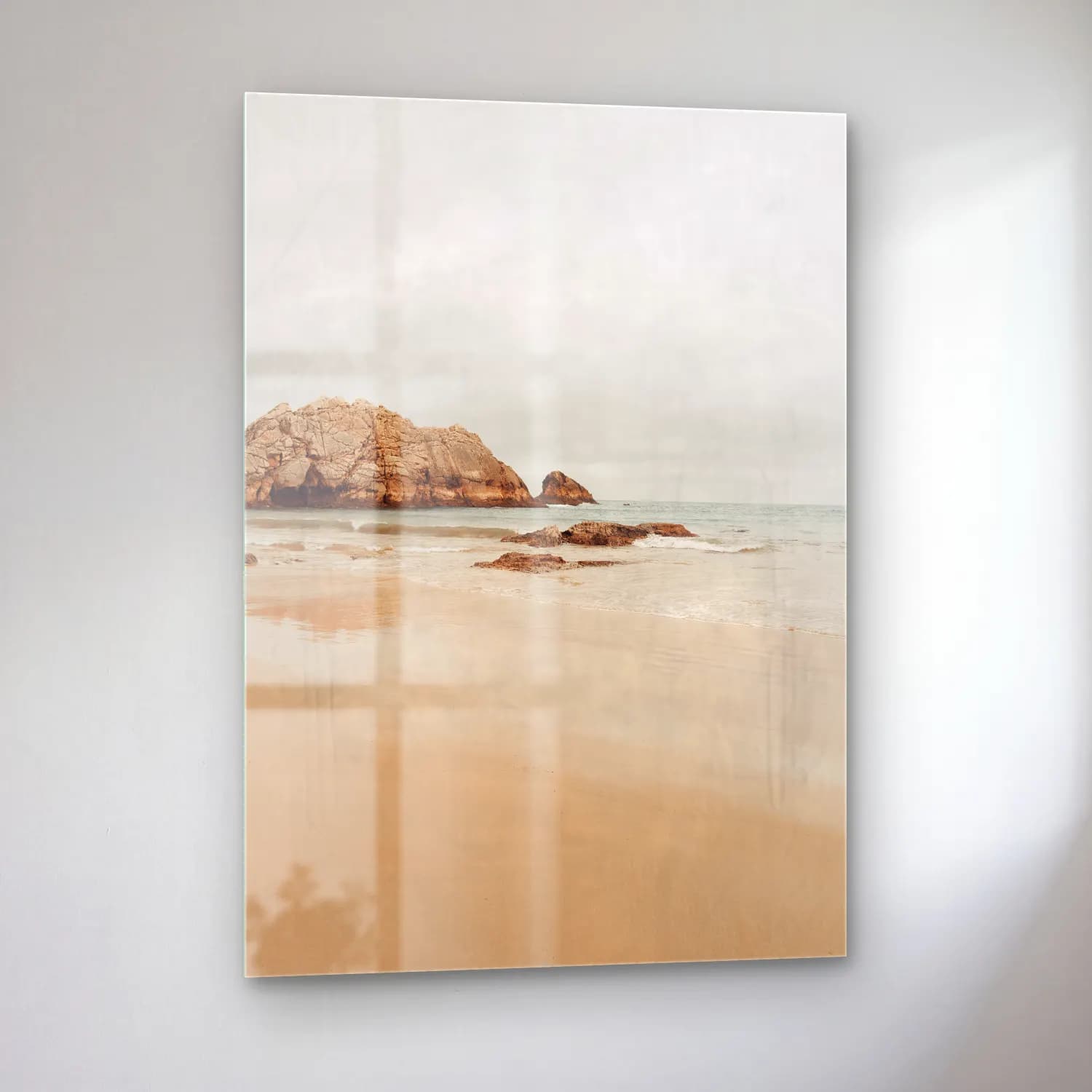 Pastel Dalgalı Sahil No. 9 cam tablo — sol açıdan görünüm