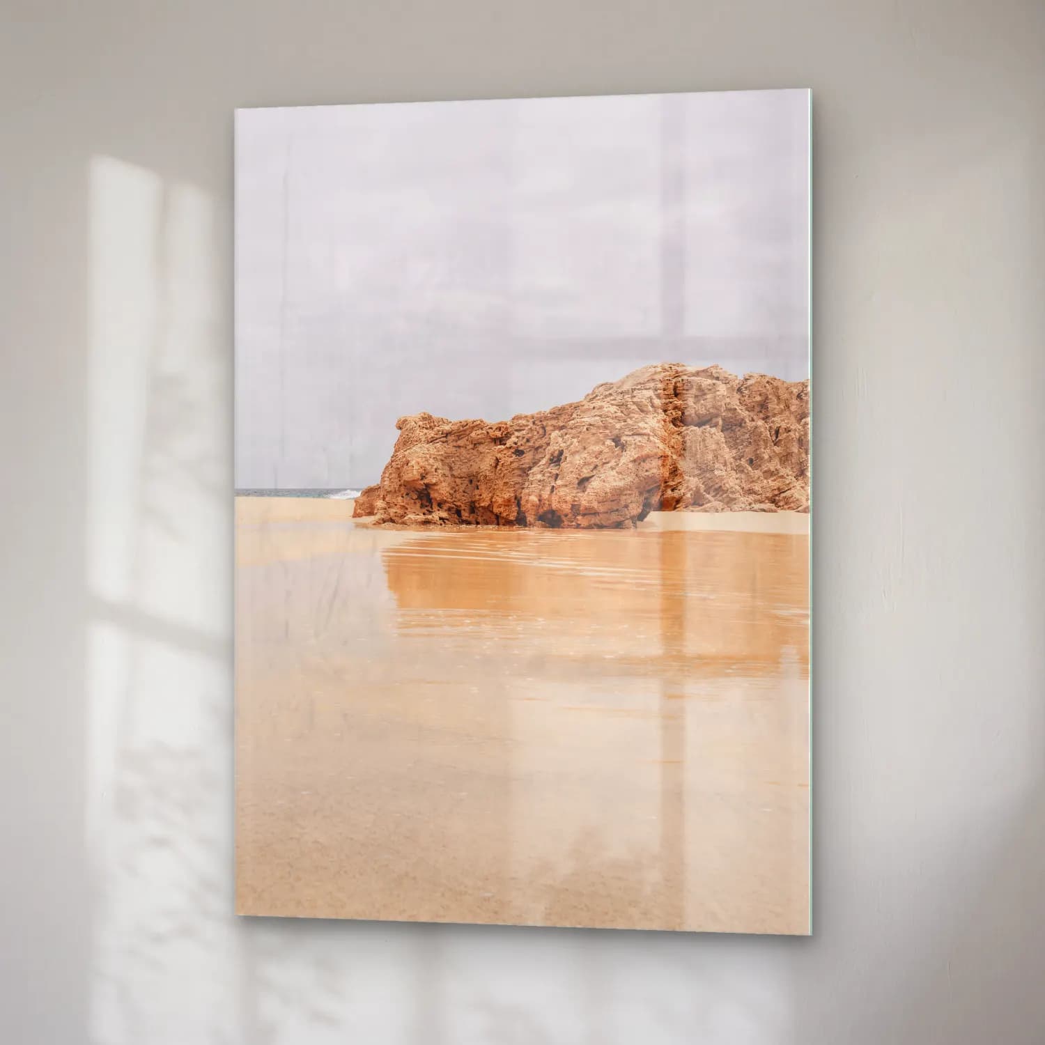 Pastel Dalgalı Sahil No. 10 cam tablo — sağ açıdan görünüm