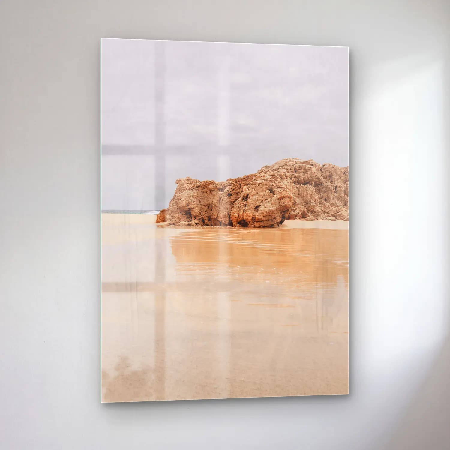 Pastel Dalgalı Sahil No. 10 cam tablo — sol açıdan görünüm