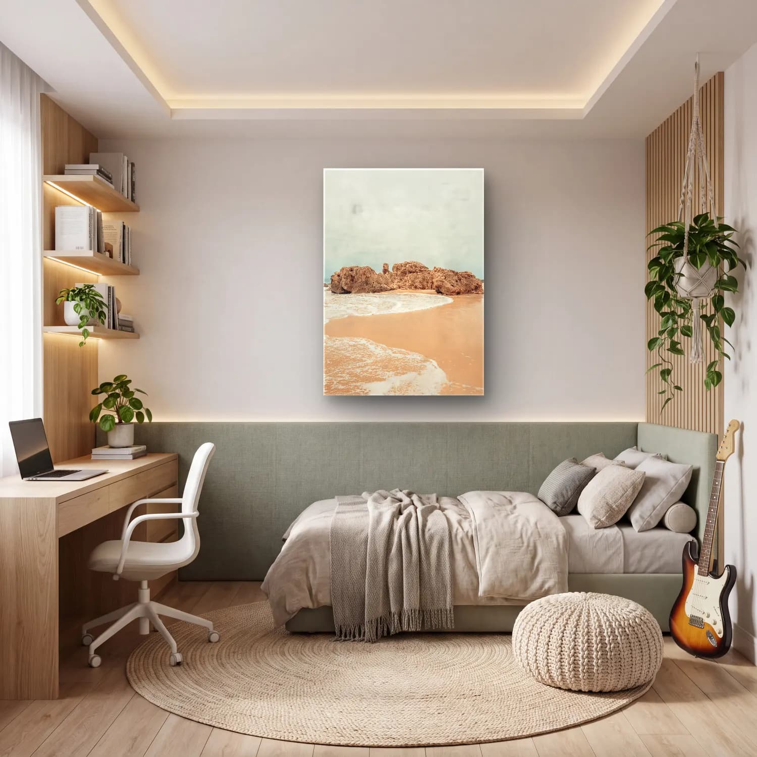 Pastel Dalgalı Sahil No. 11 cam tablo — genç odasında