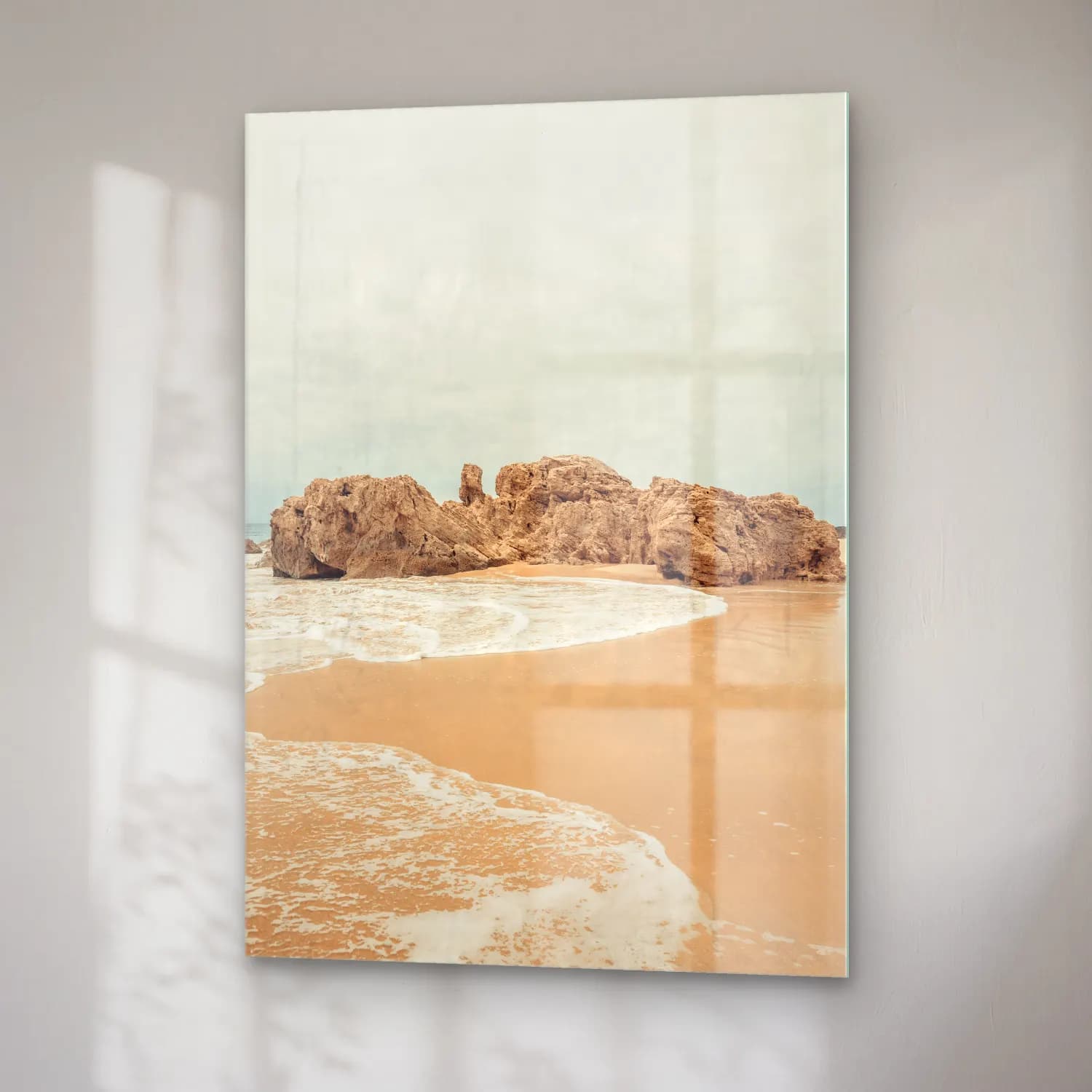 Pastel Dalgalı Sahil No. 11 cam tablo — sağ açıdan görünüm