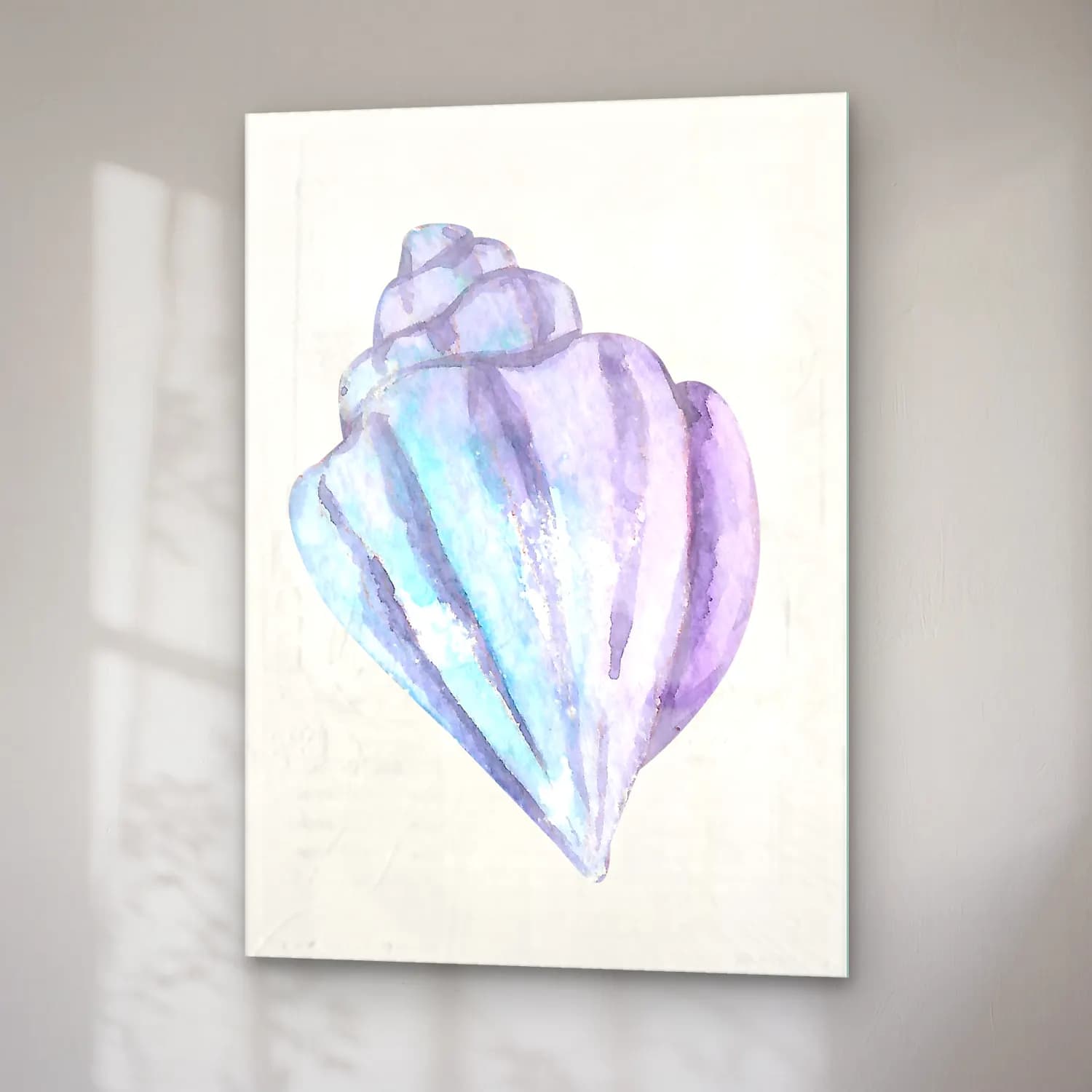Pastel Deniz Kabukları No. 21 cam tablo — sağ açıdan görünüm