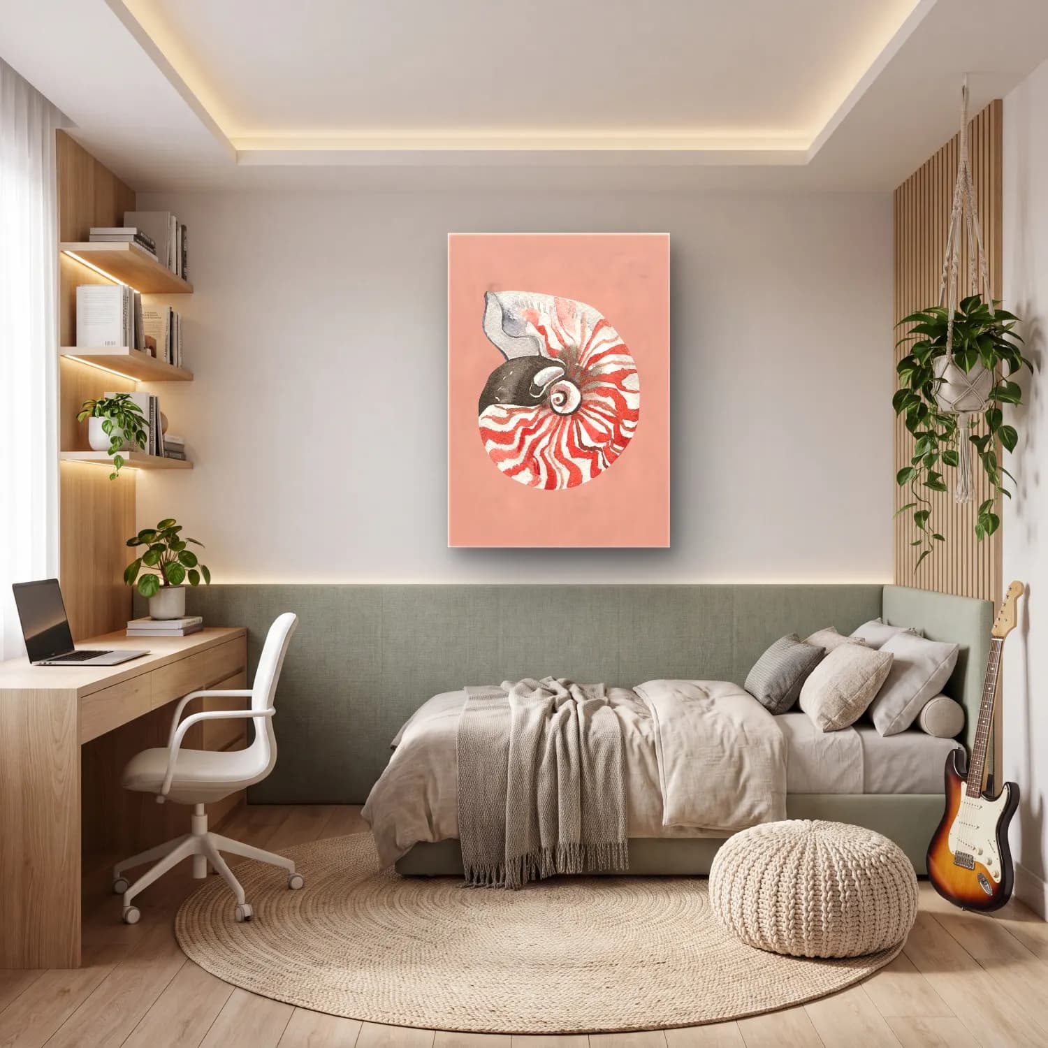 Botanik İllüstrasyon Deniz Kabukları – Pembe Tonlar cam tablo — genç odasında
