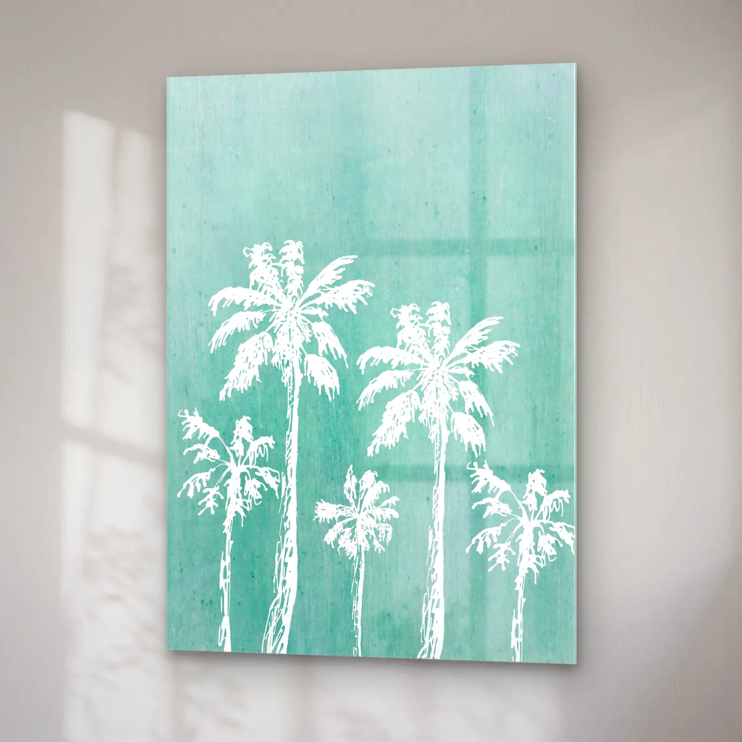 Pastel Palmiyeli Tropik Sahil No. 13 cam tablo — sağ açıdan görünüm