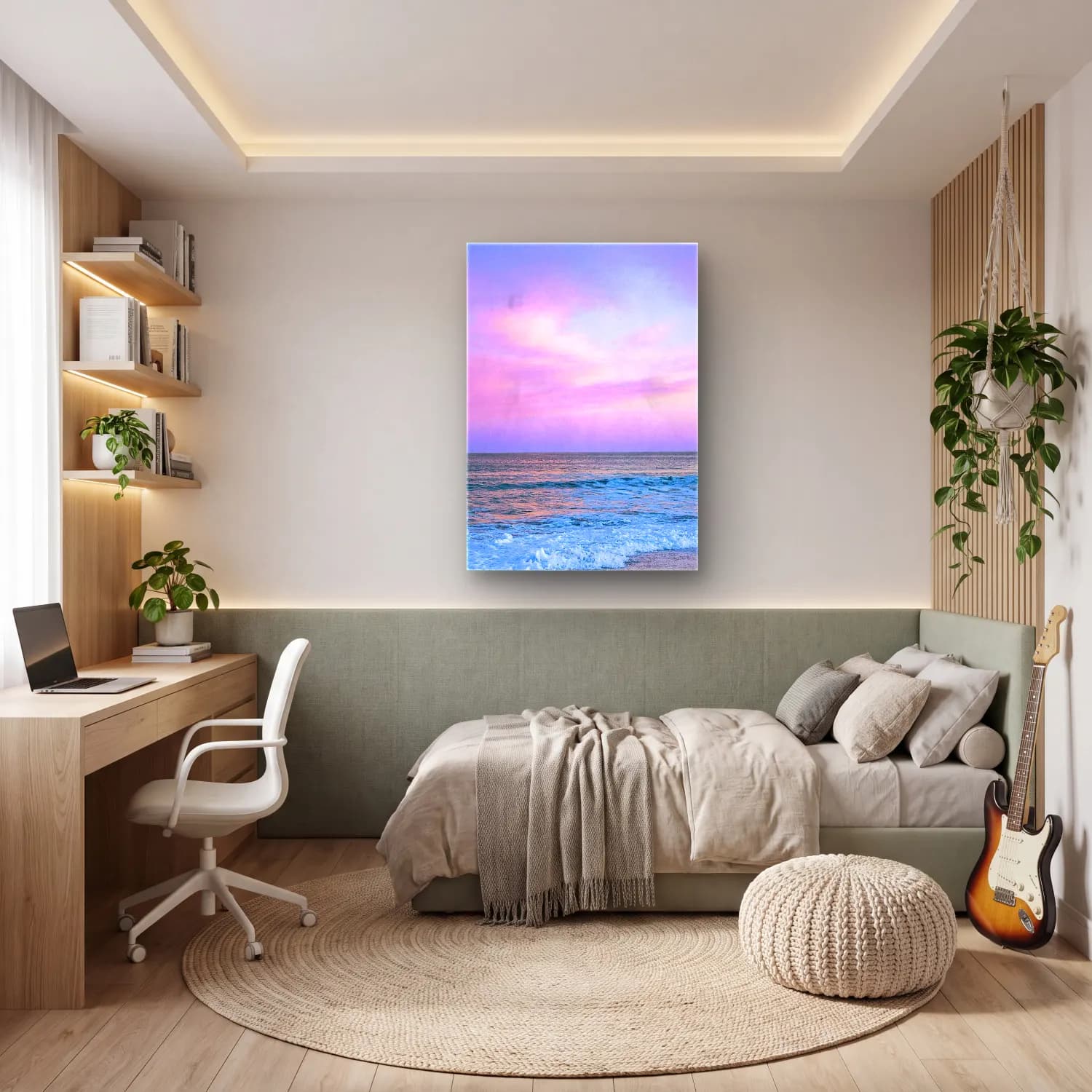 Pastel Sakin Deniz Ufku No. 5 cam tablo — genç odasında