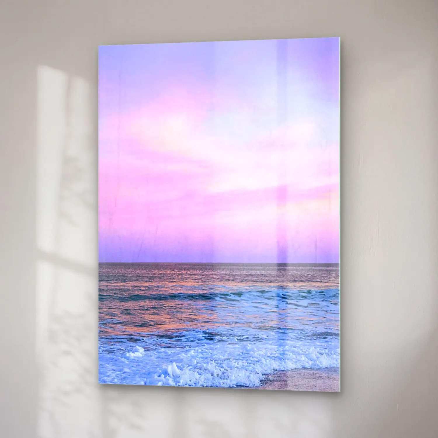 Pastel Sakin Deniz Ufku No. 5 cam tablo — sağ açıdan görünüm