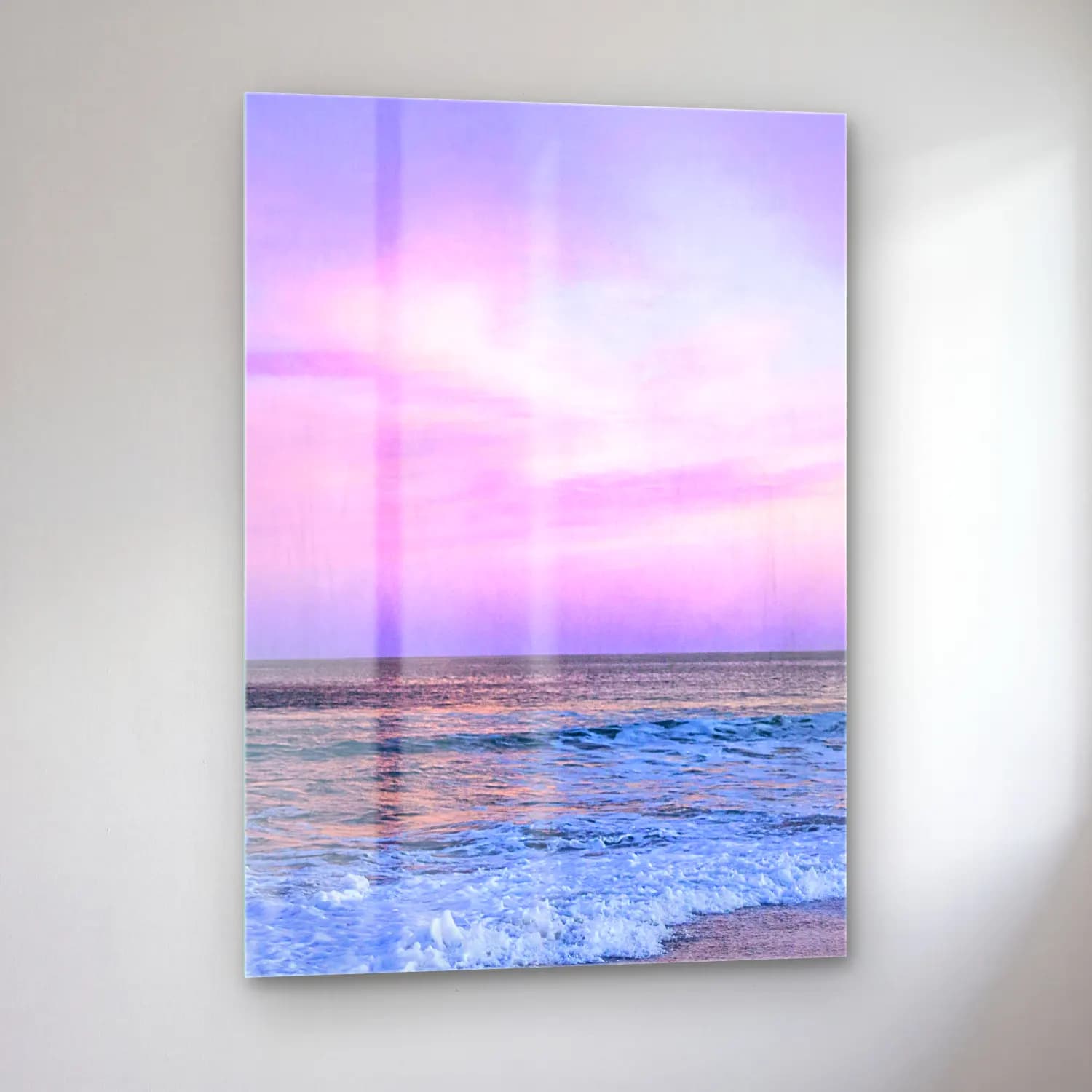 Pastel Sakin Deniz Ufku No. 5 cam tablo — sol açıdan görünüm