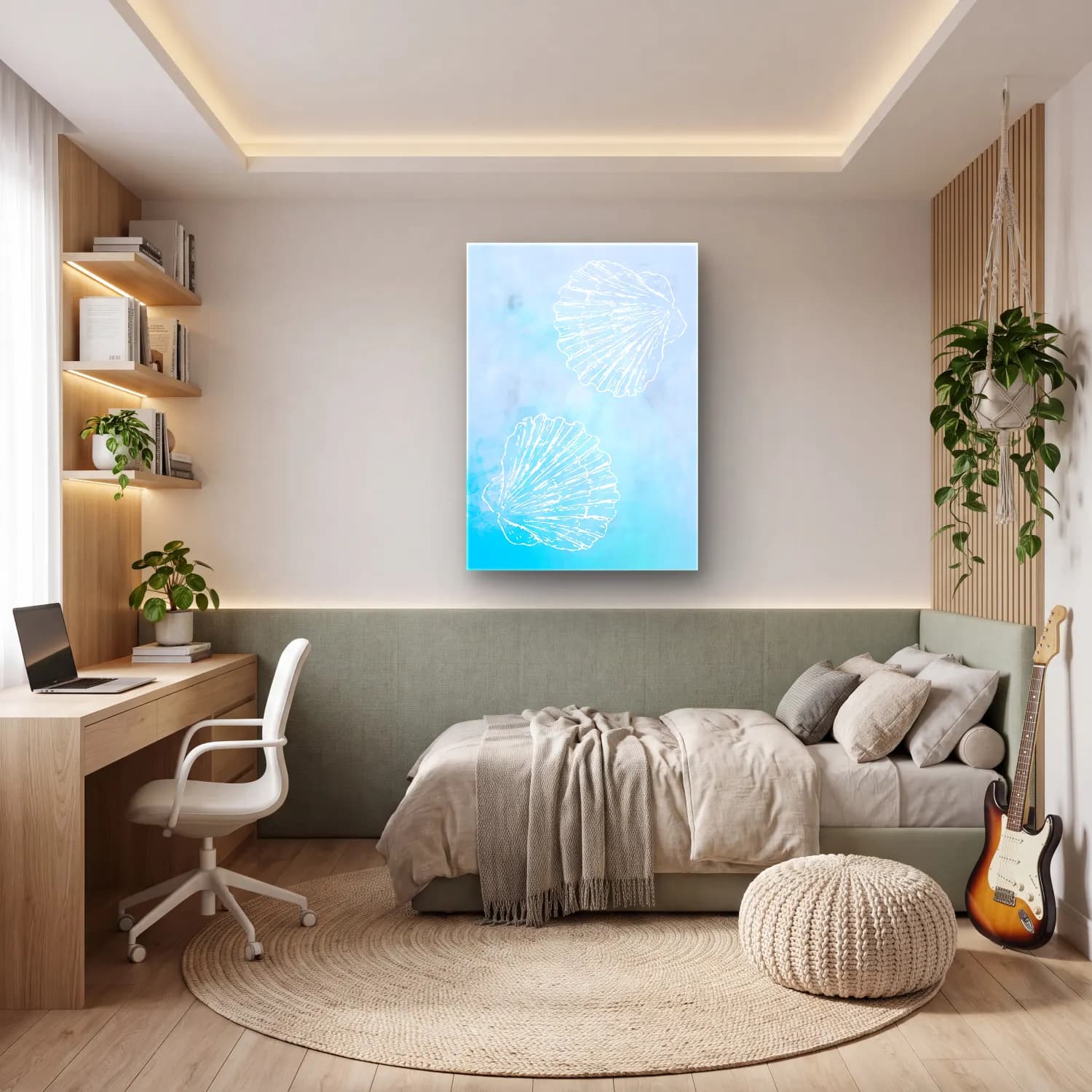 Pastel Deniz Kabukları No. 24 cam tablo — genç odasında