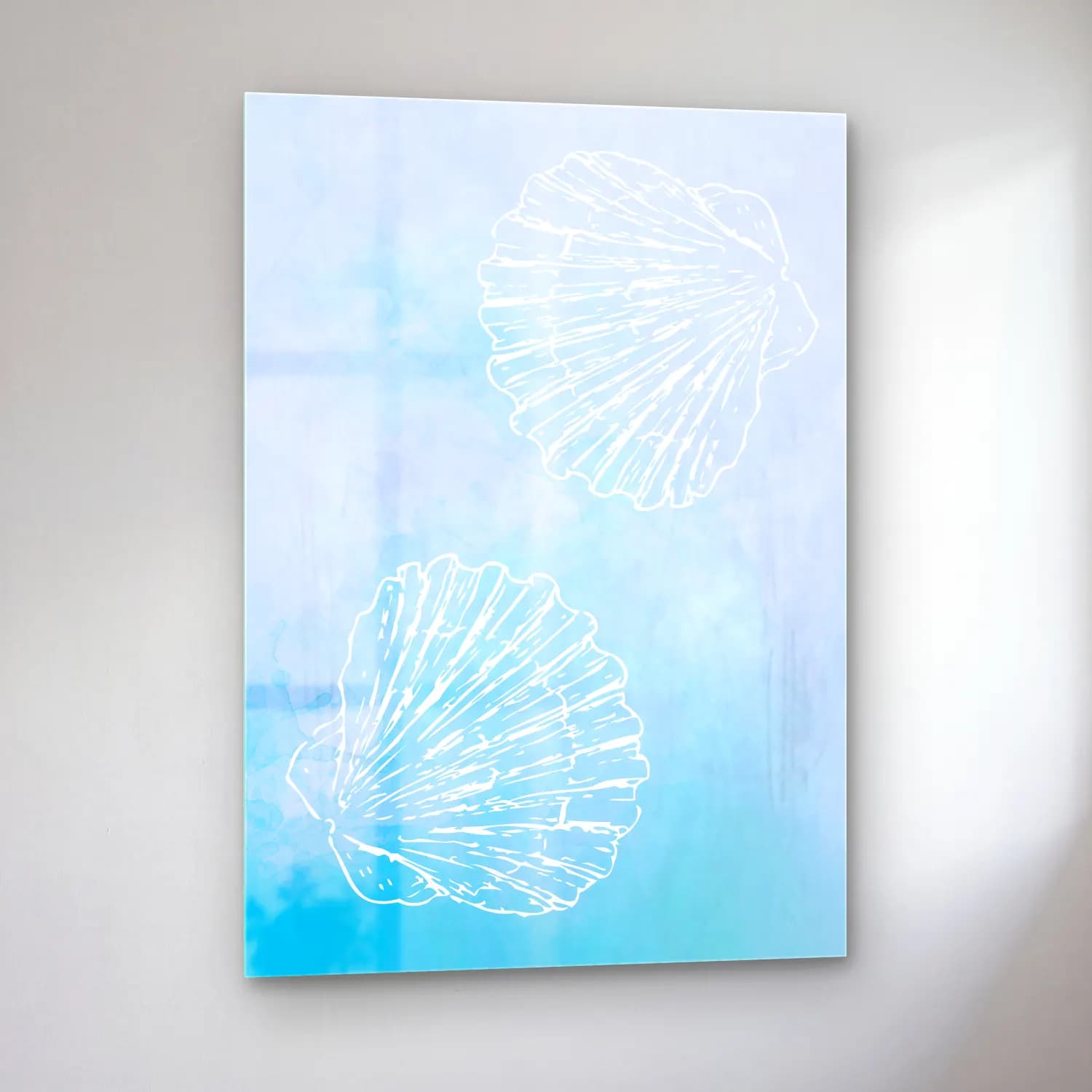 Pastel Deniz Kabukları No. 24 cam tablo — sol açıdan görünüm